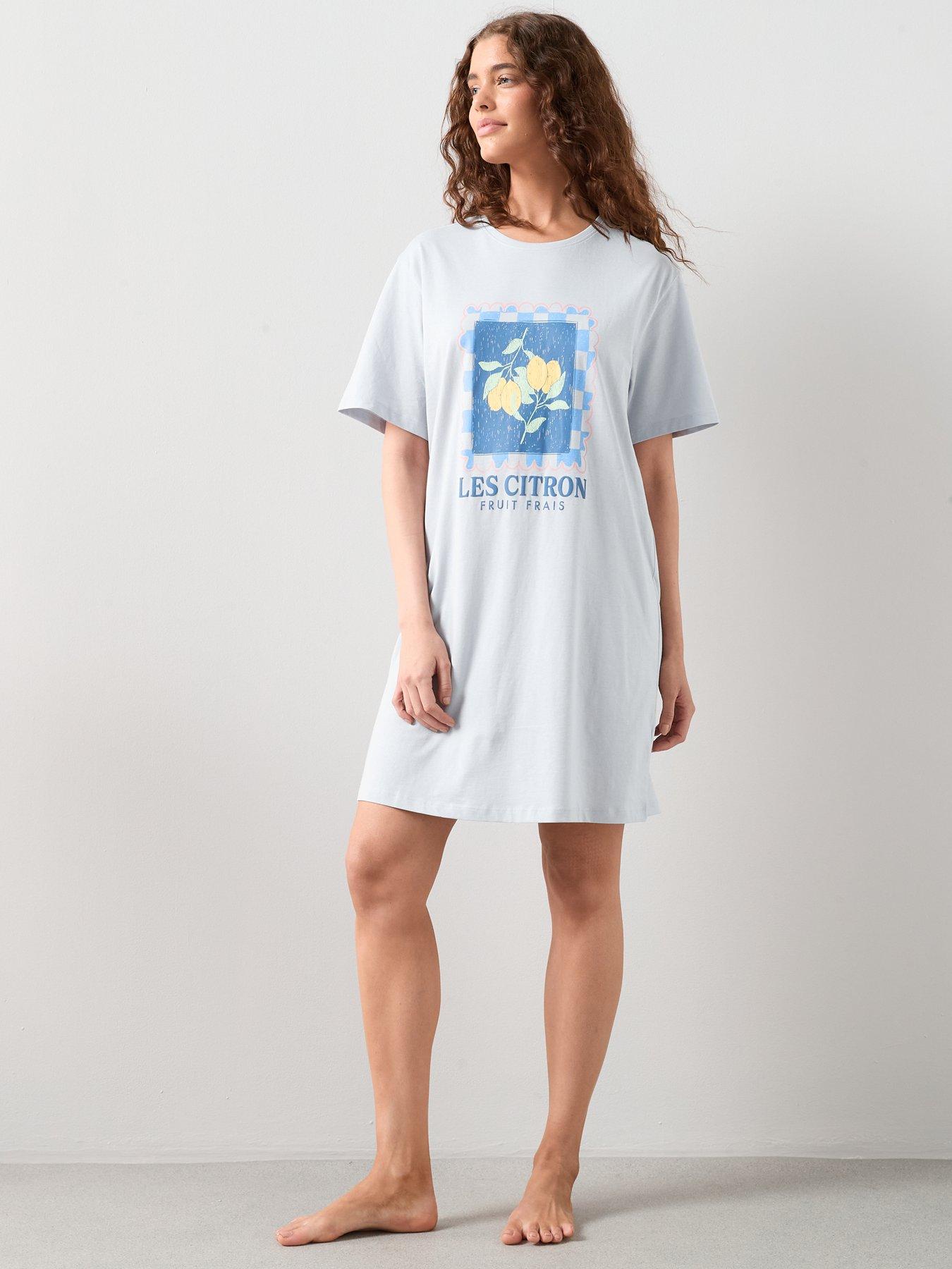 Image 2 of 7 of The Very Collection 2 Pack Lemon Print Nightdress - Multi