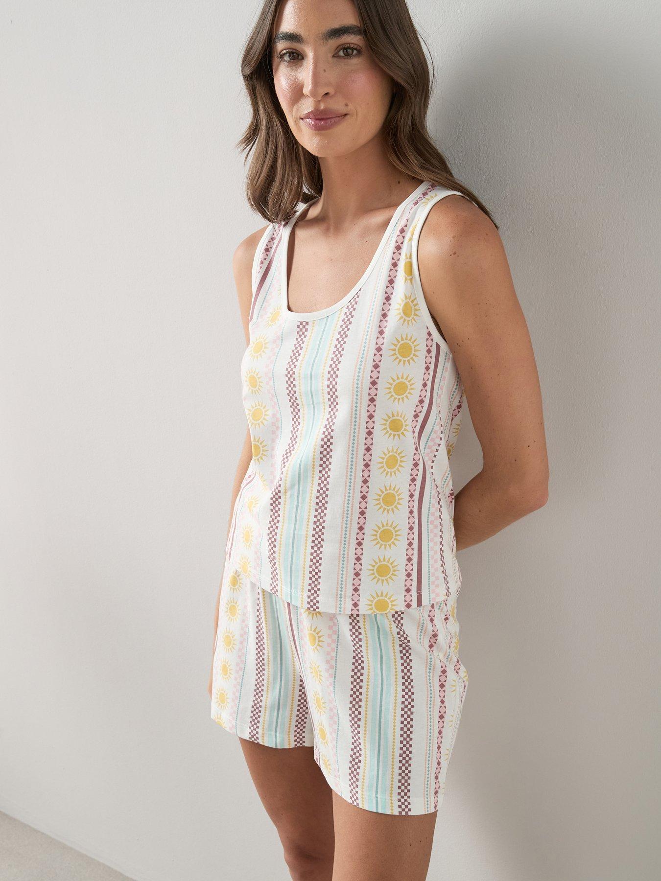Image 1 of 7 of The Very Collection Abstract Sun Print Vest And Short Pyjama Set - Multi