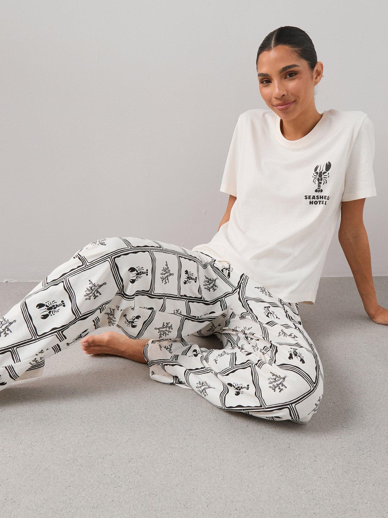 The Very Collection Lobster Print T-Shirt And Wide Leg Bottom Pyjama Set - White