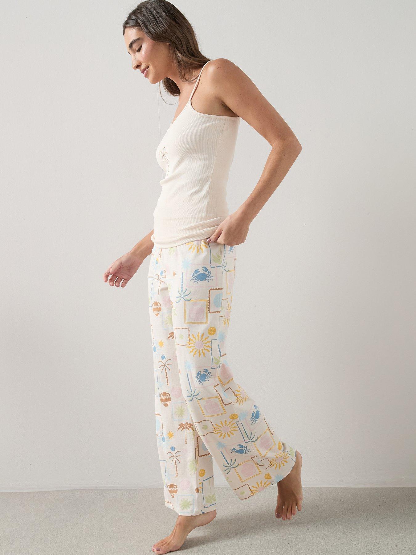 The Very Collection Embroided Palm Cami Vest And Wide Leg Bottom Pyjama ...