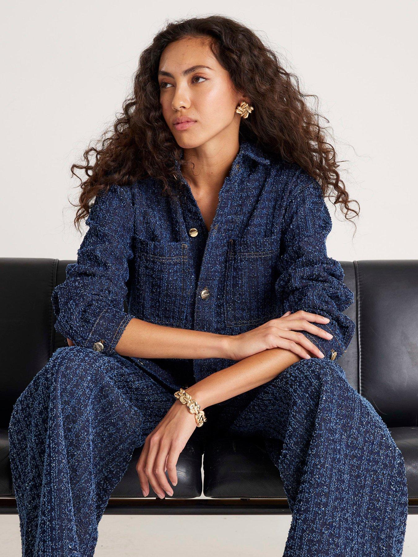 Image 1 of 4 of River Island Long Sleeve Sully Boucle Shacket - Blue