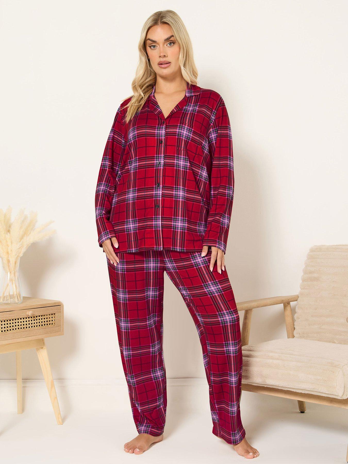 yours-curve-soft-touch-check-button-pyjama-set-red