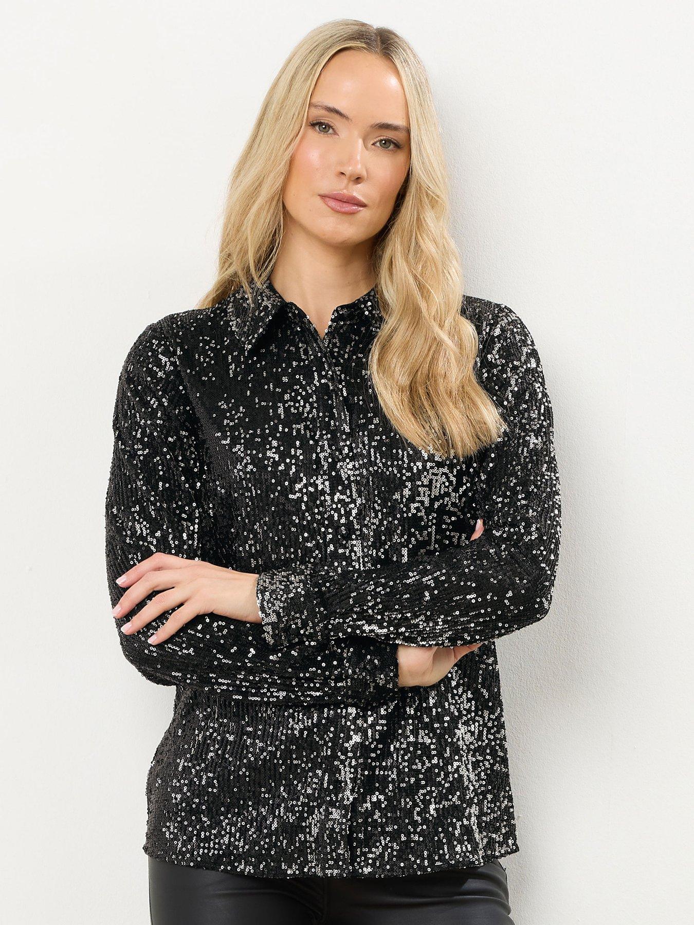Long Tall Sally Sequin Shirt - Black