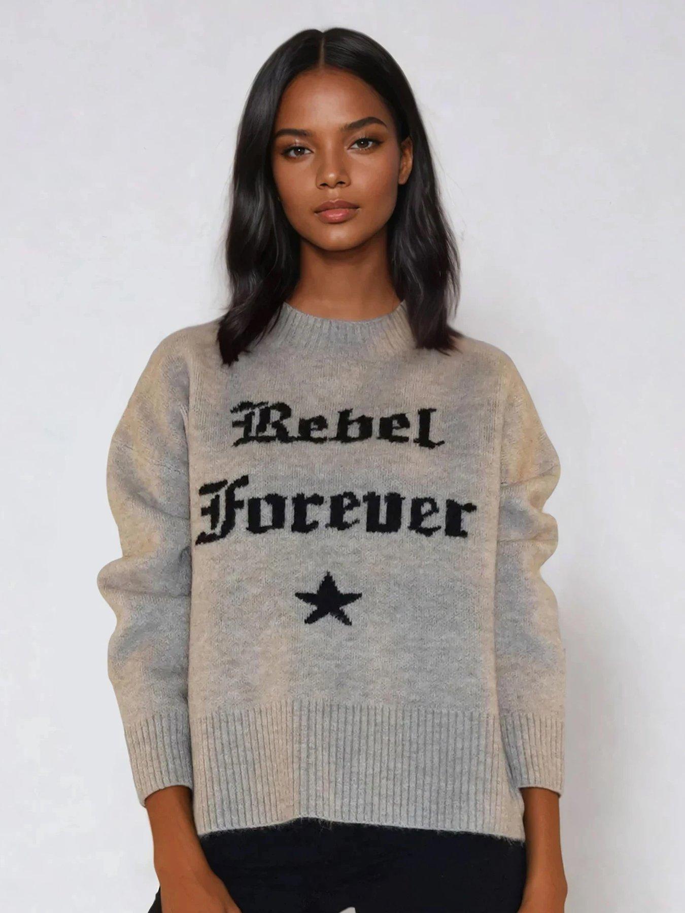 Religion Rebel Forever Crew Neck Slogan Jumper - Grey