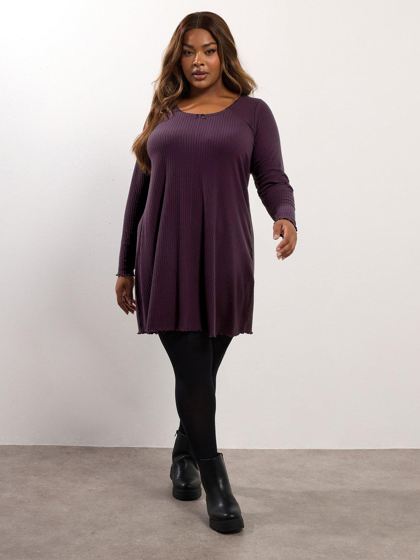 Yours Curve Contrast Rib Tunic - Purple