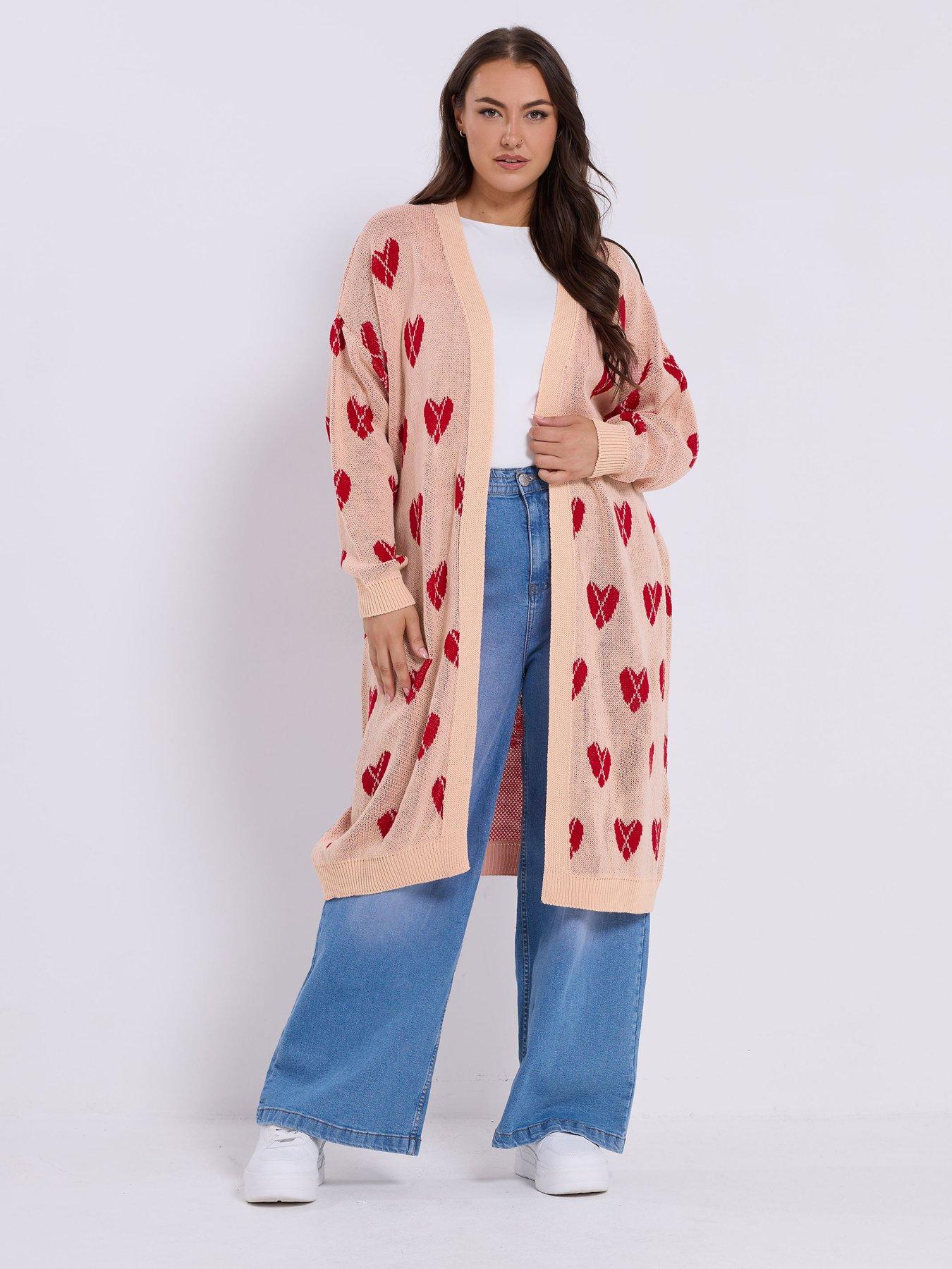 Yours Curve Midi Argyle Heart Cardigan - Pink