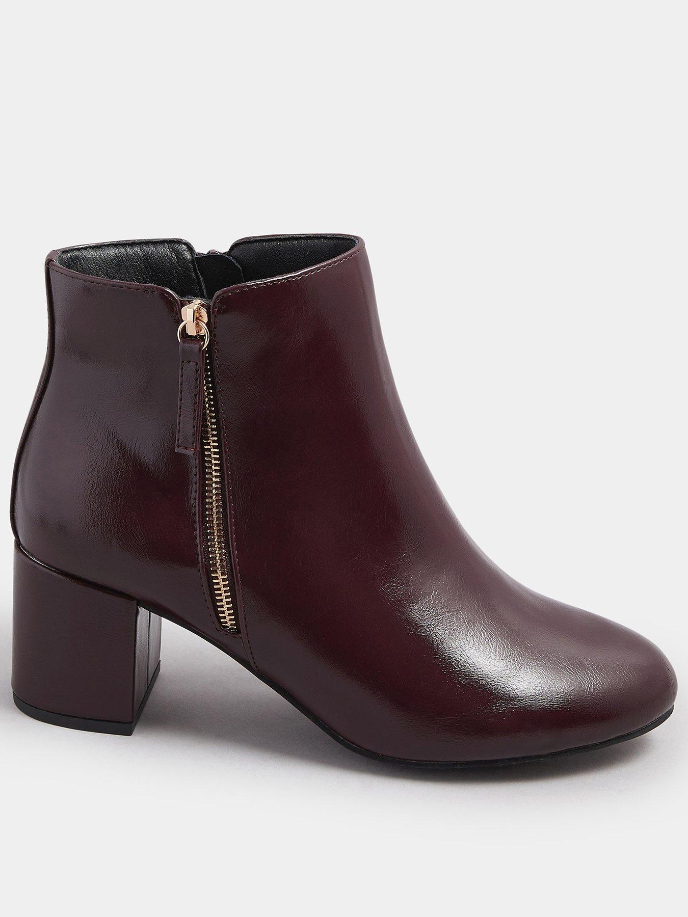 Yours Extra Wide Fit Pu Side Zip Block Boot - Dark Red