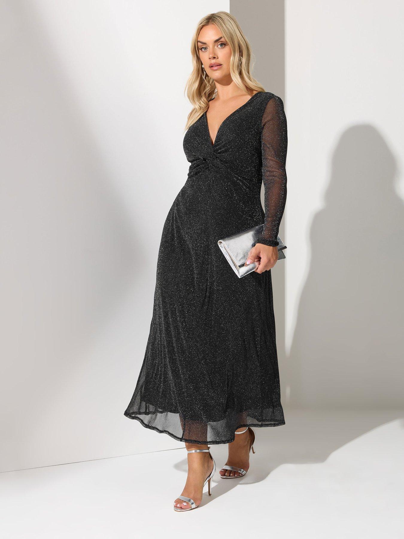 Yours Curve Metallic Twist Front Midaxi Dress - Black