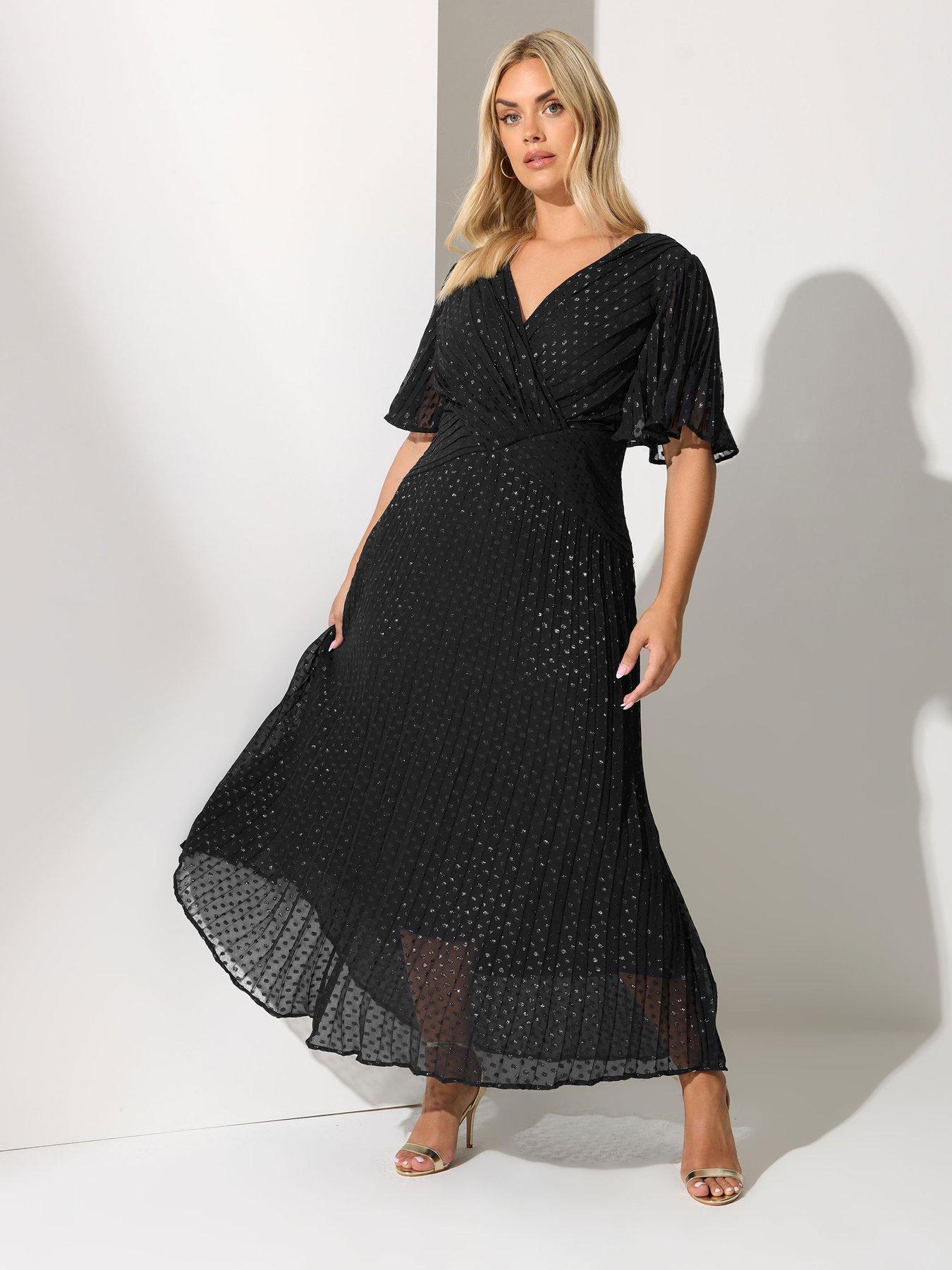 Yours Curve Metallic Pleated Wrap Dress - Black