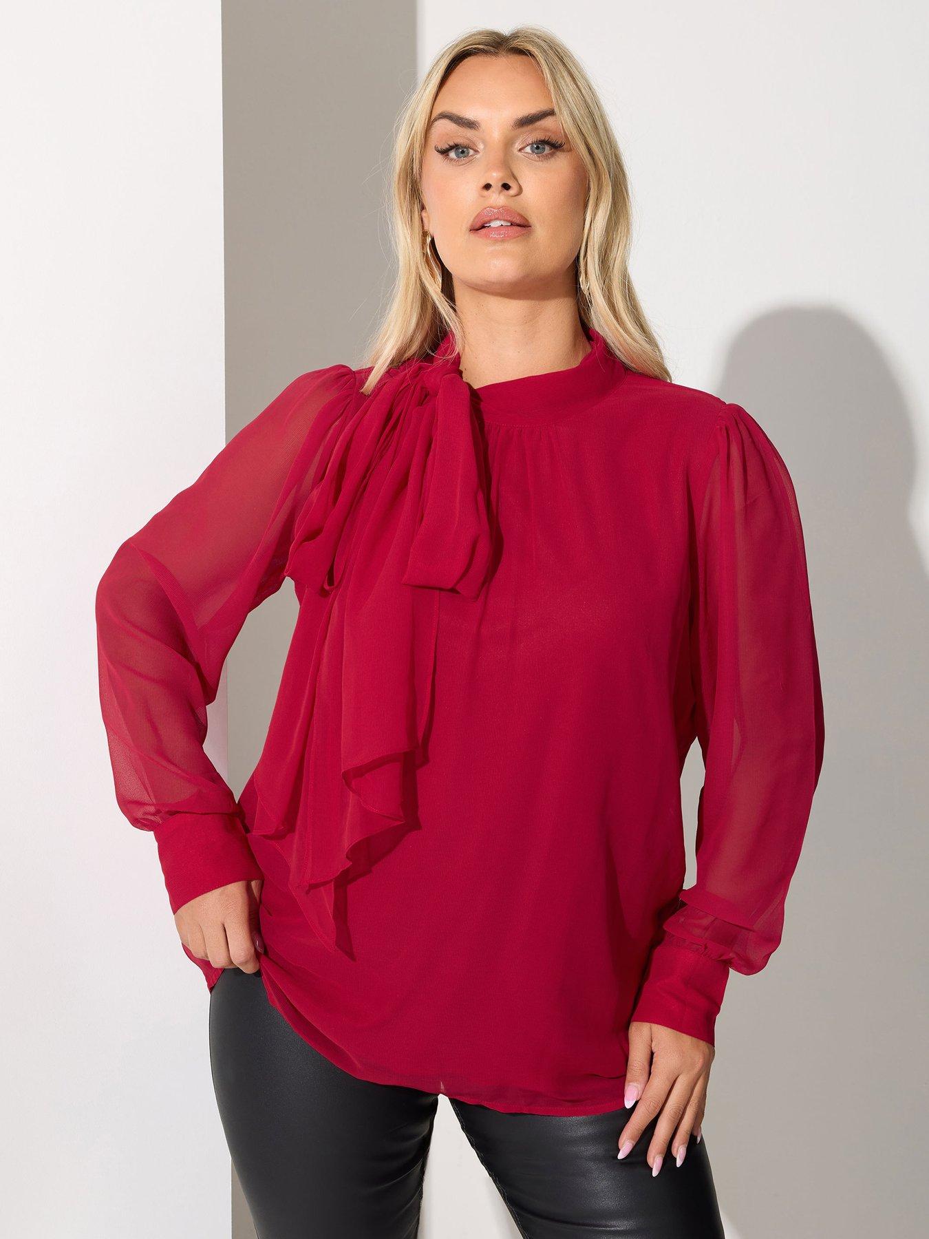 yours-curve-dramatic-side-bow-blouse-red