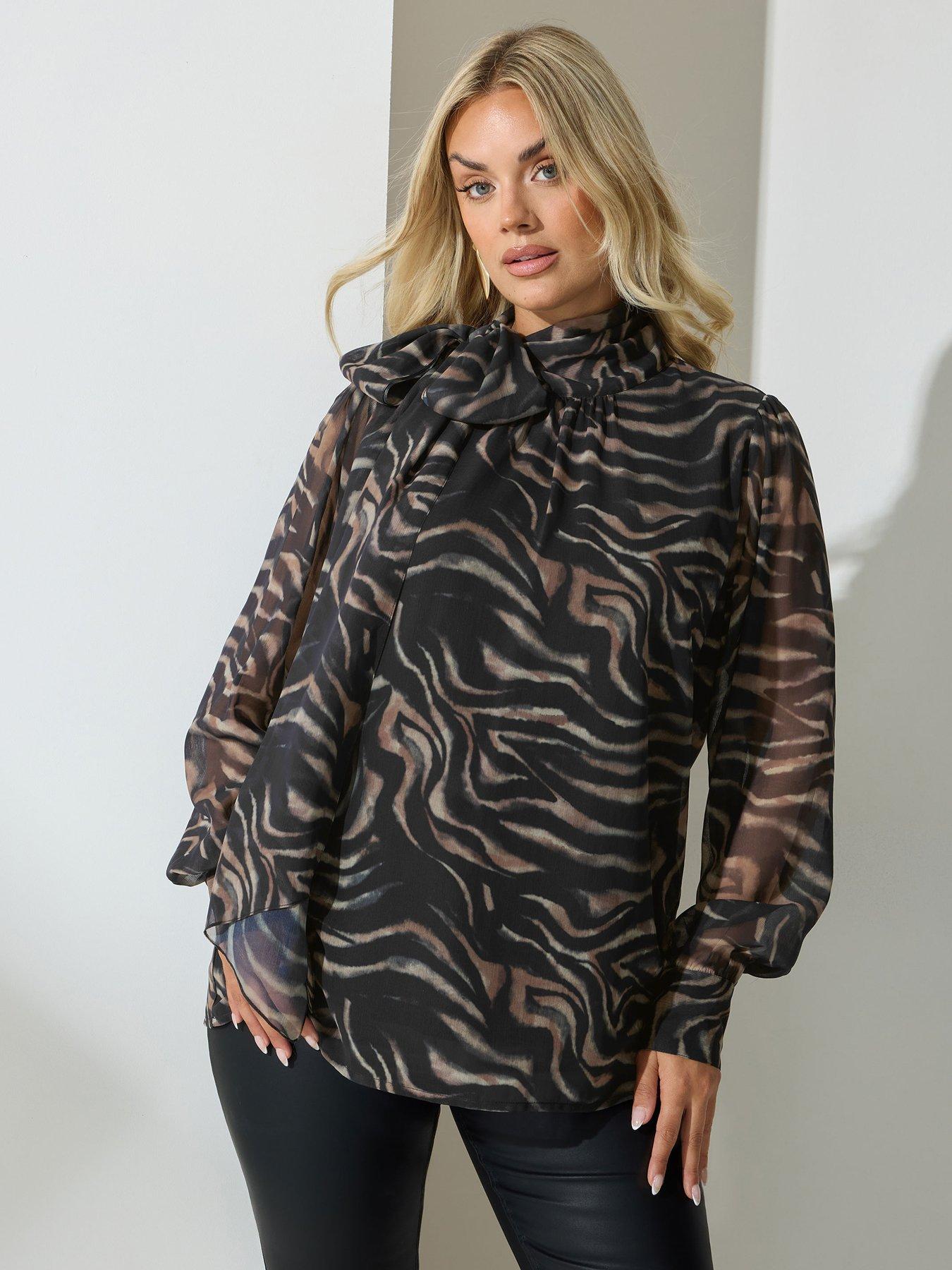yours-curve-dramatic-side-bow-blouse-brown