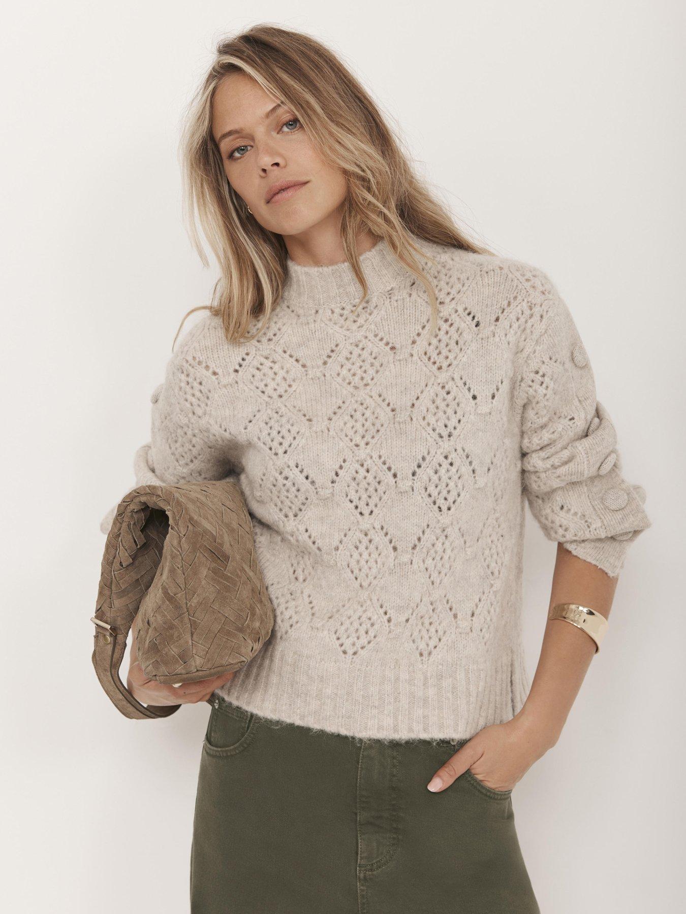 Mint Velvet Neutral Cable Button Jumper - Beige
