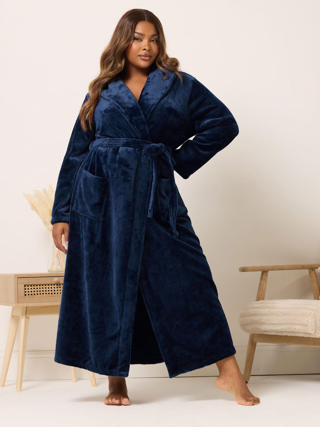 Image 1 of 4 of Yours Curve Super Luxe Shawl Maxi Robe - Blue