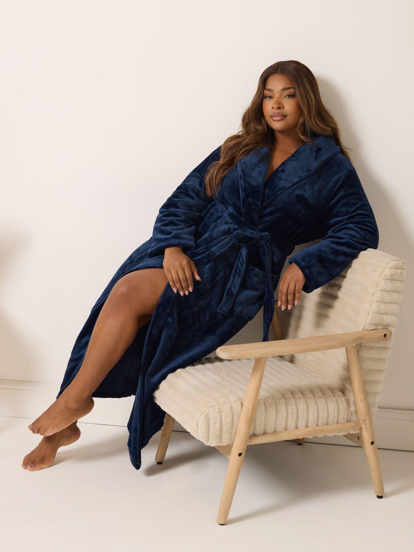 Image 3 of 4 of Yours Curve Super Luxe Shawl Maxi Robe - Blue