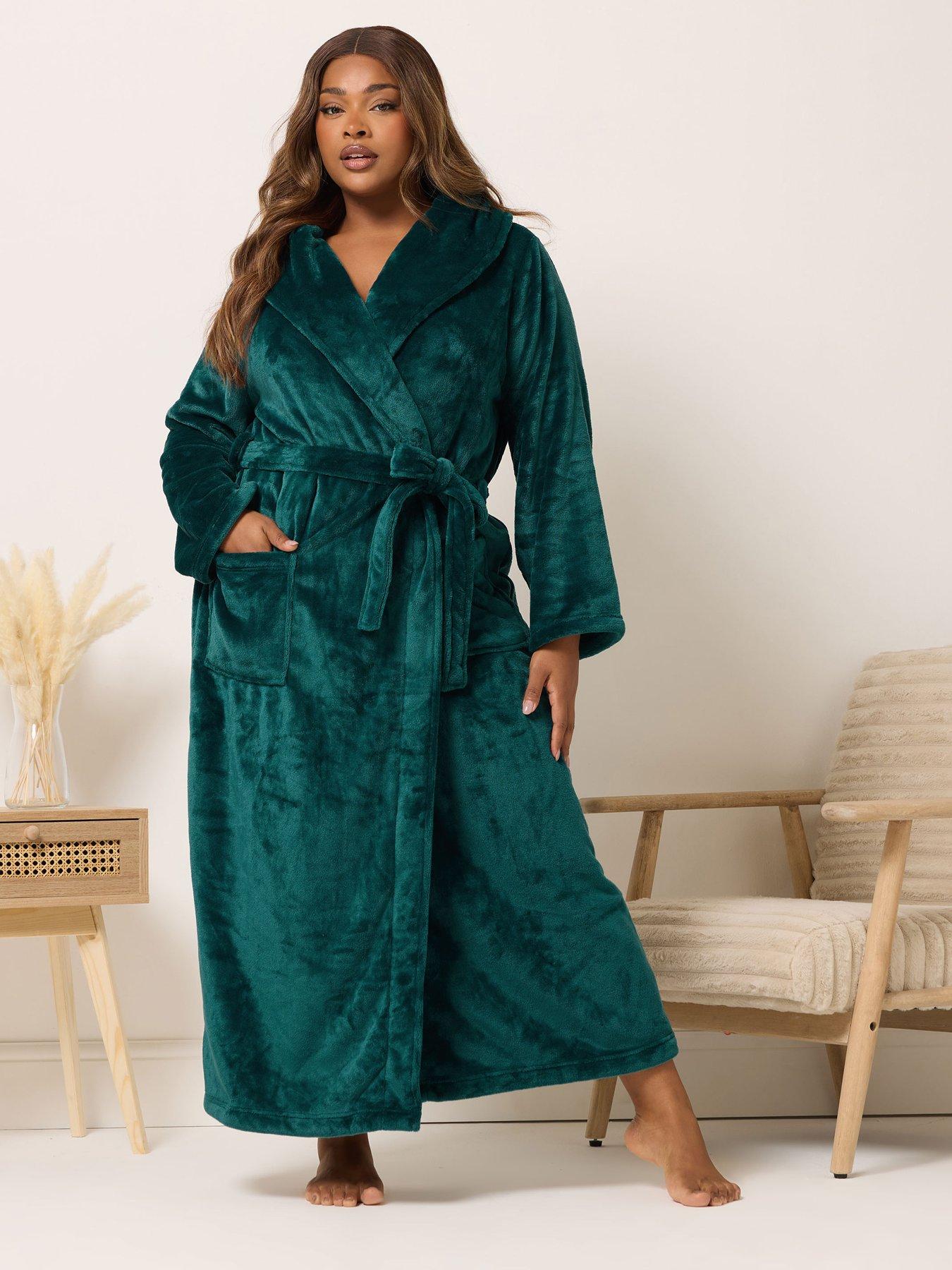 Yours Curve Super Luxe Shawl Maxi Robe - Green | Very