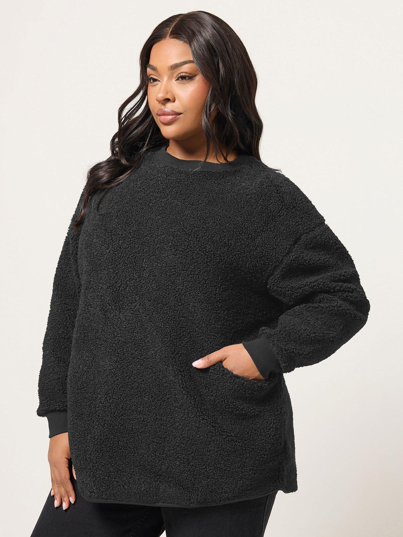 Image 1 of 5 of Yours Curve Crew Neck Borg Fleece Jumper - Black