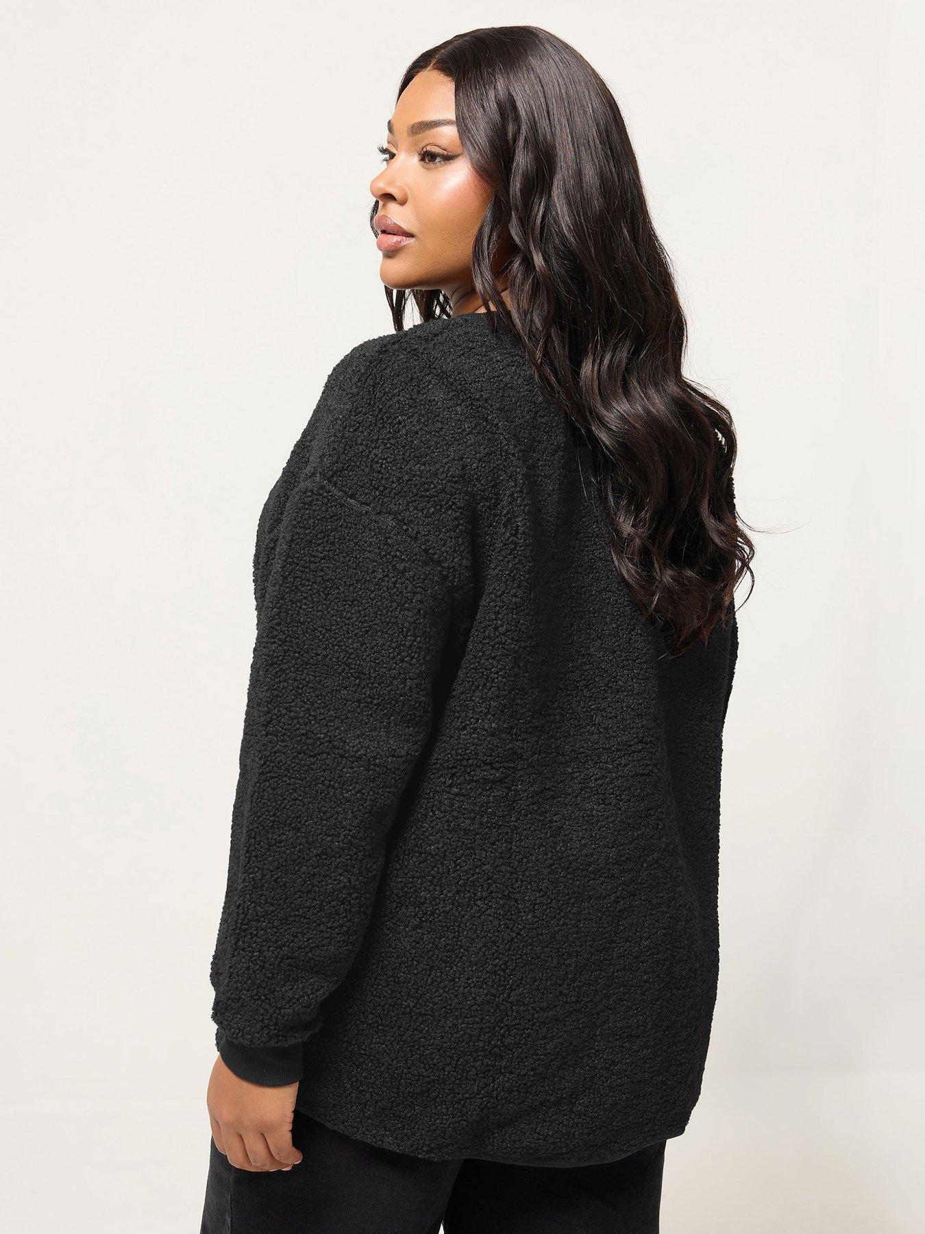 Image 2 of 5 of Yours Curve Crew Neck Borg Fleece Jumper - Black