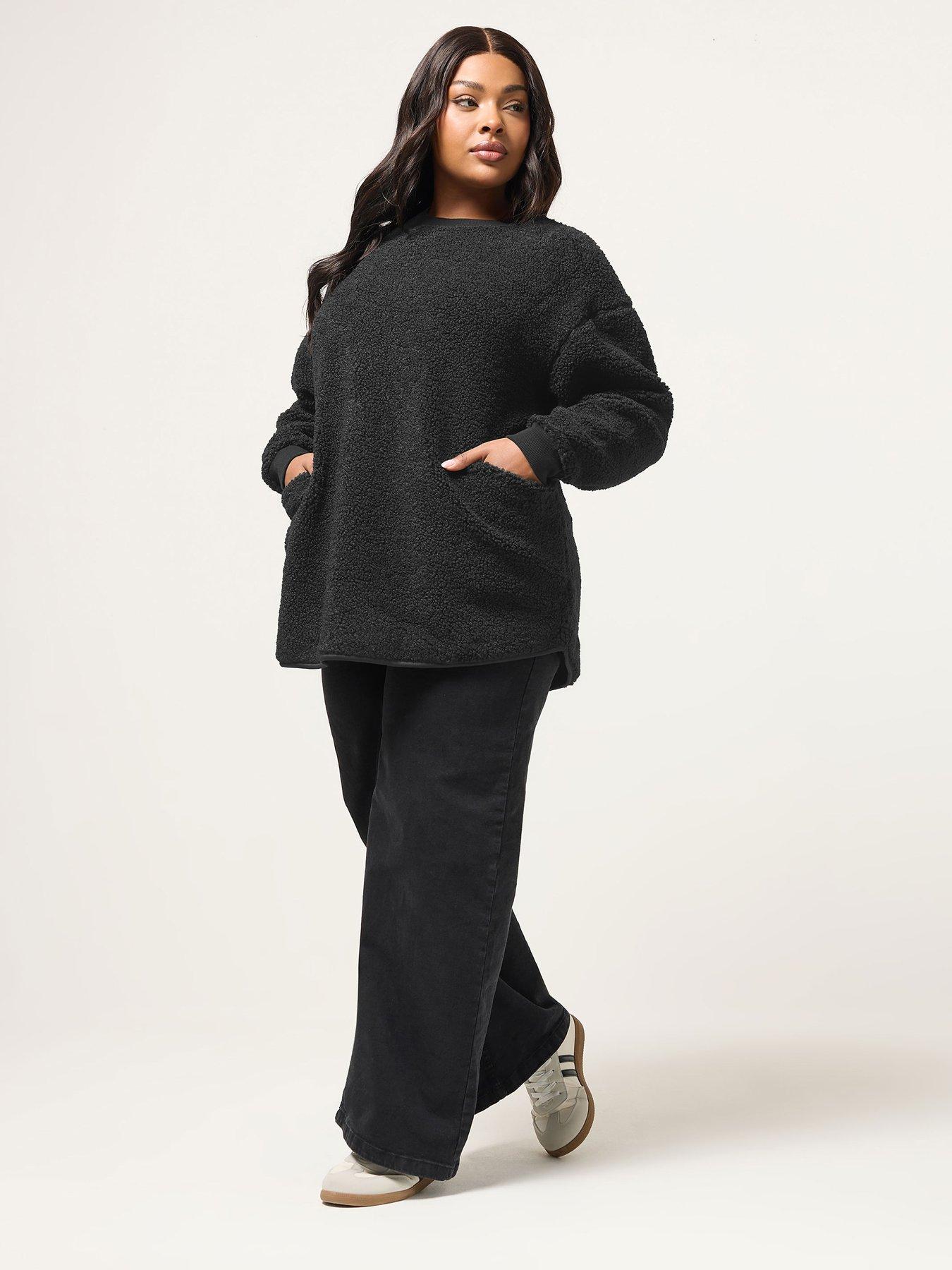 Image 3 of 5 of Yours Curve Crew Neck Borg Fleece Jumper - Black