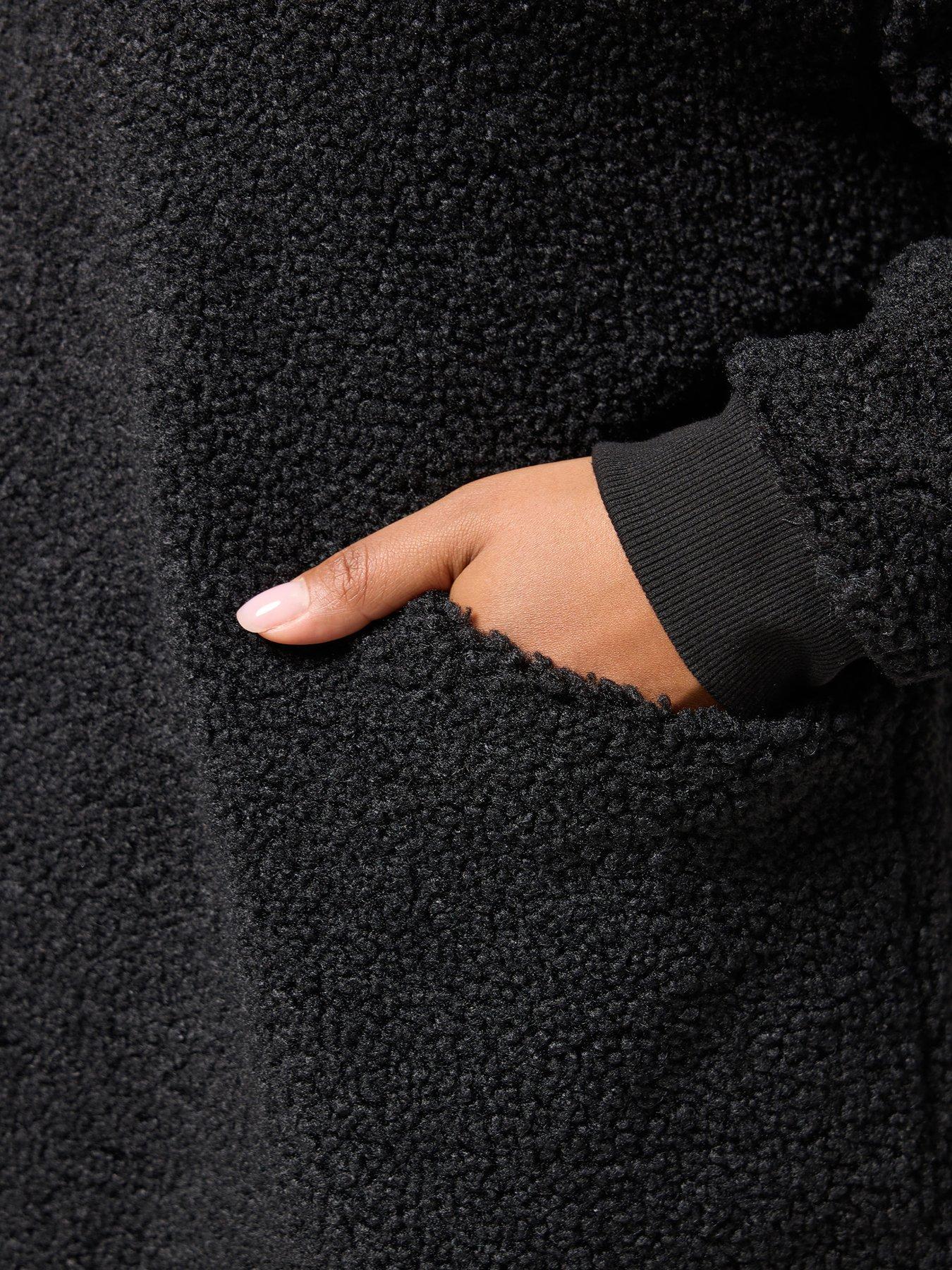 Image 4 of 5 of Yours Curve Crew Neck Borg Fleece Jumper - Black