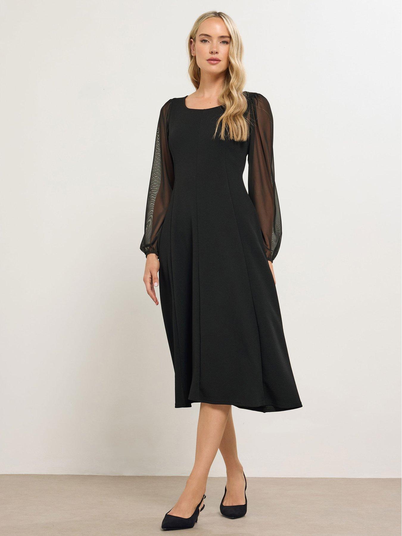 Long Tall Sally Mesh Sleeve Corset Midi Dress - Black