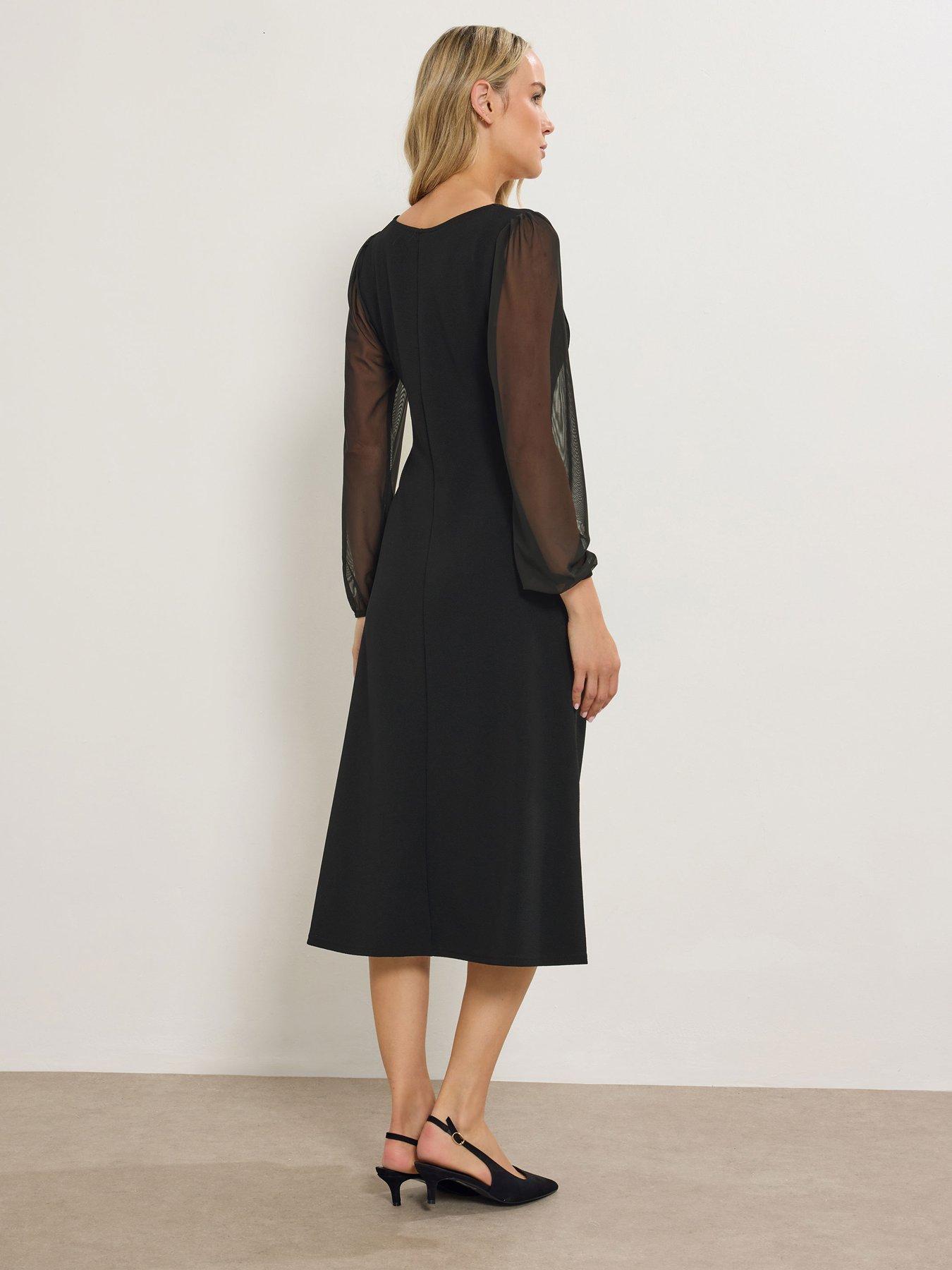 Image 2 of 4 of Long Tall Sally Mesh Sleeve Corset Midi Dress - Black