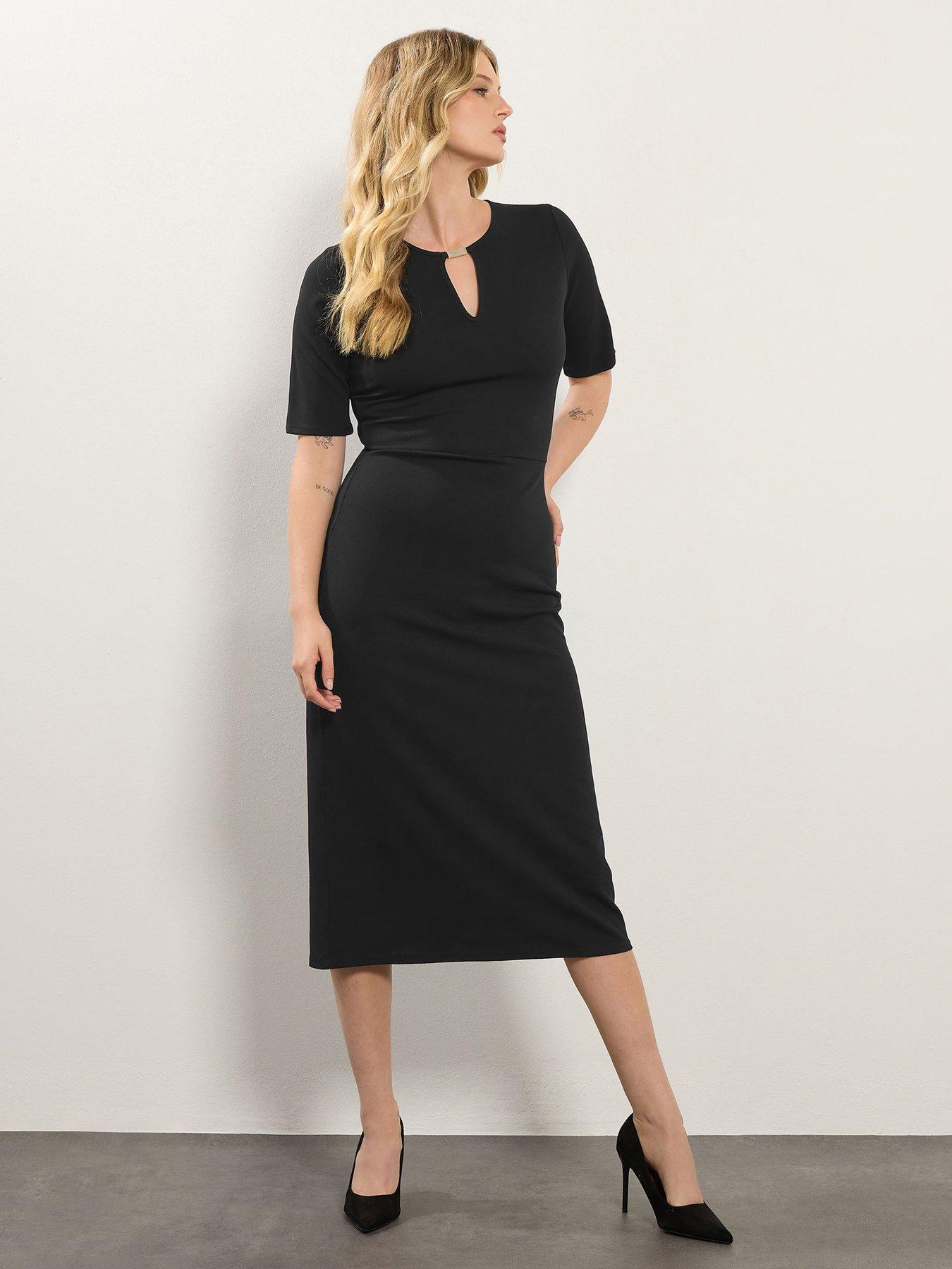 Long Tall Sally Keyhole Fitted Midi Dress - Black