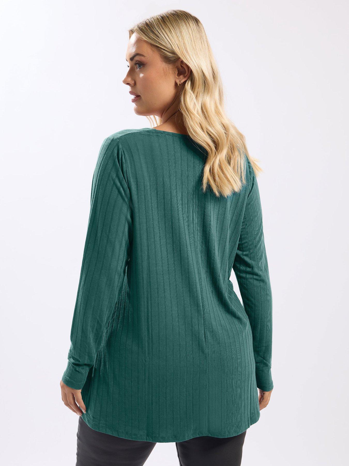 Image 2 of 4 of Yours Curve Long Sleeve Ribbed Swing T-Shirt - Blue