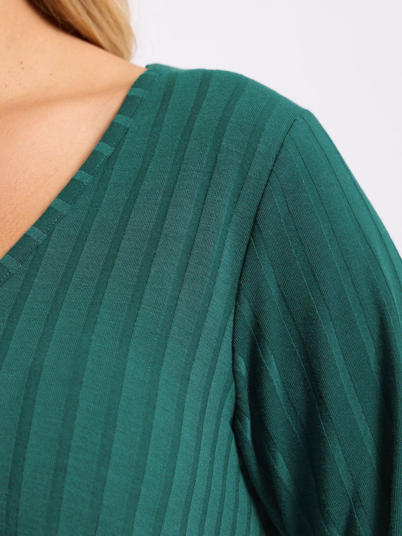 Image 4 of 4 of Yours Curve Long Sleeve Ribbed Swing T-Shirt - Blue
