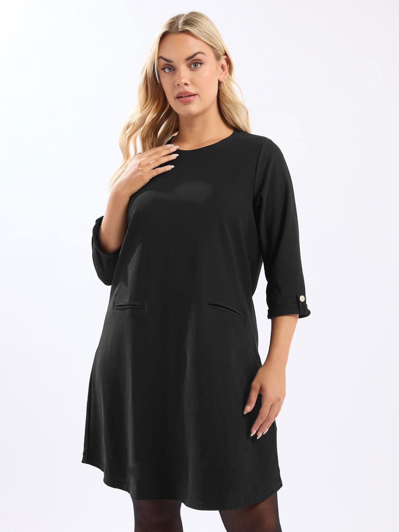 undefined Curve Ponte Rib Formal Shift Dress - Black