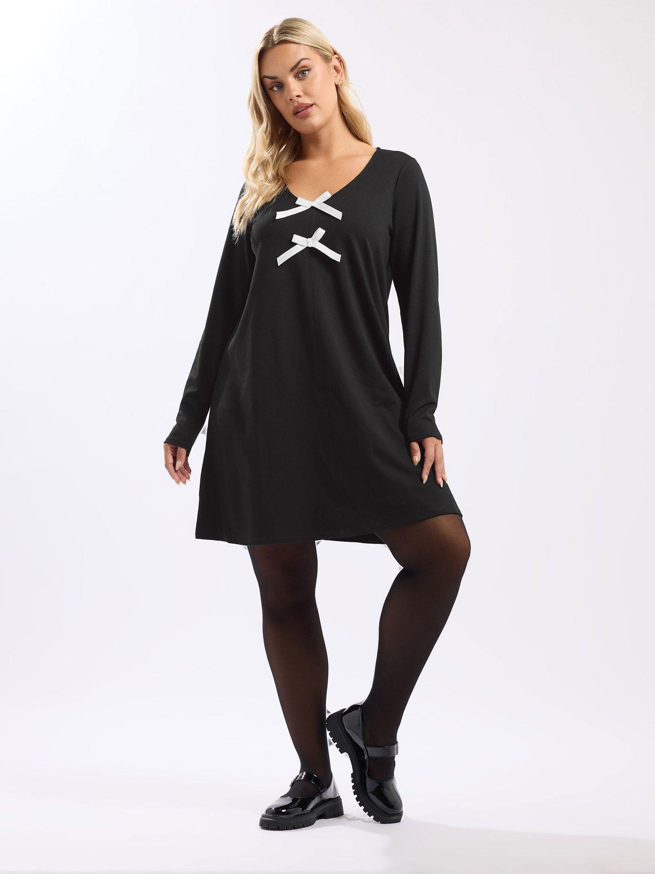 Yours Curve Ponte Bow A Line Dress - Black | Very
