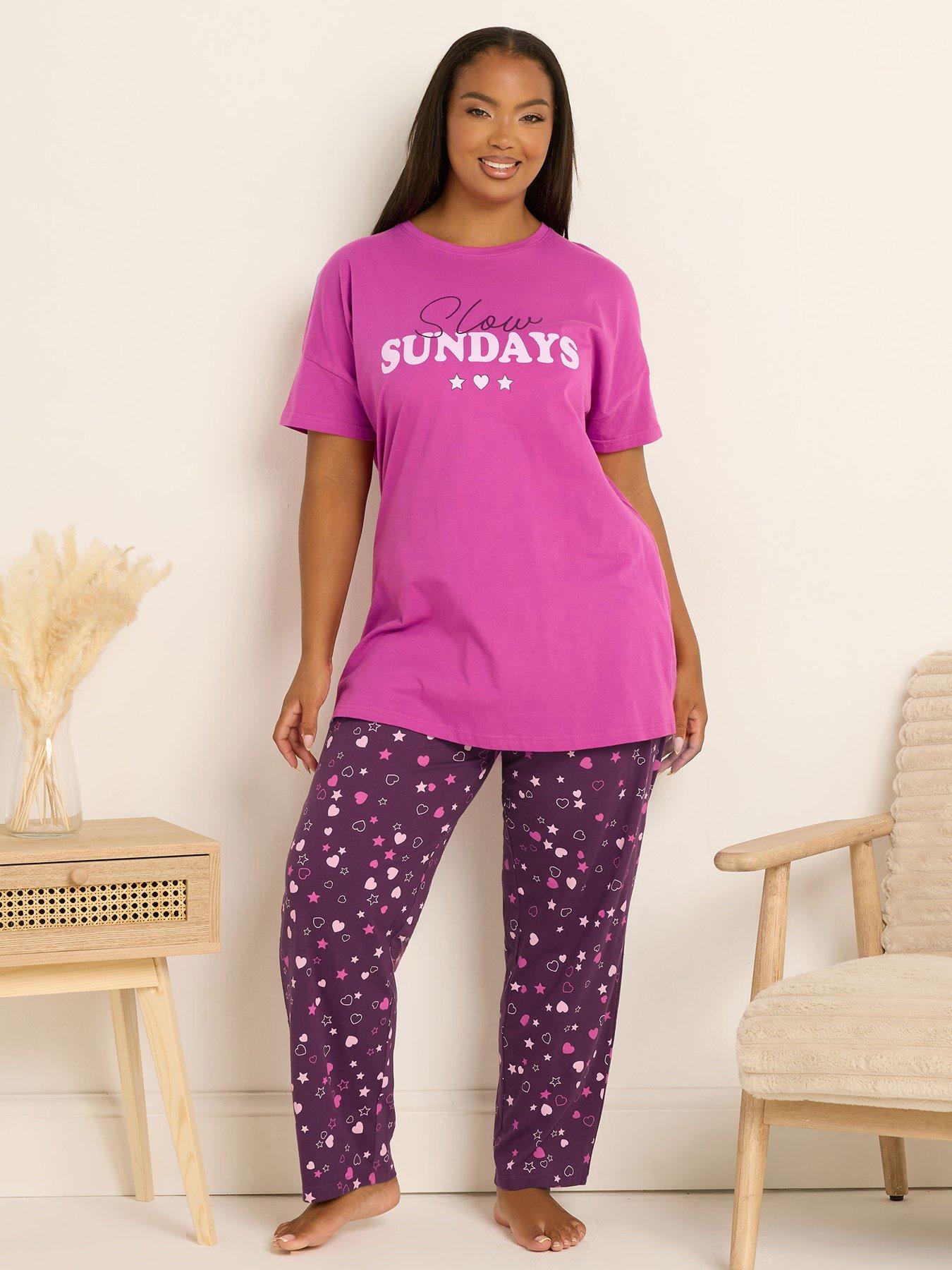 Yours Curve Slow Sunday Wide Leg Pyjama Set - Pink