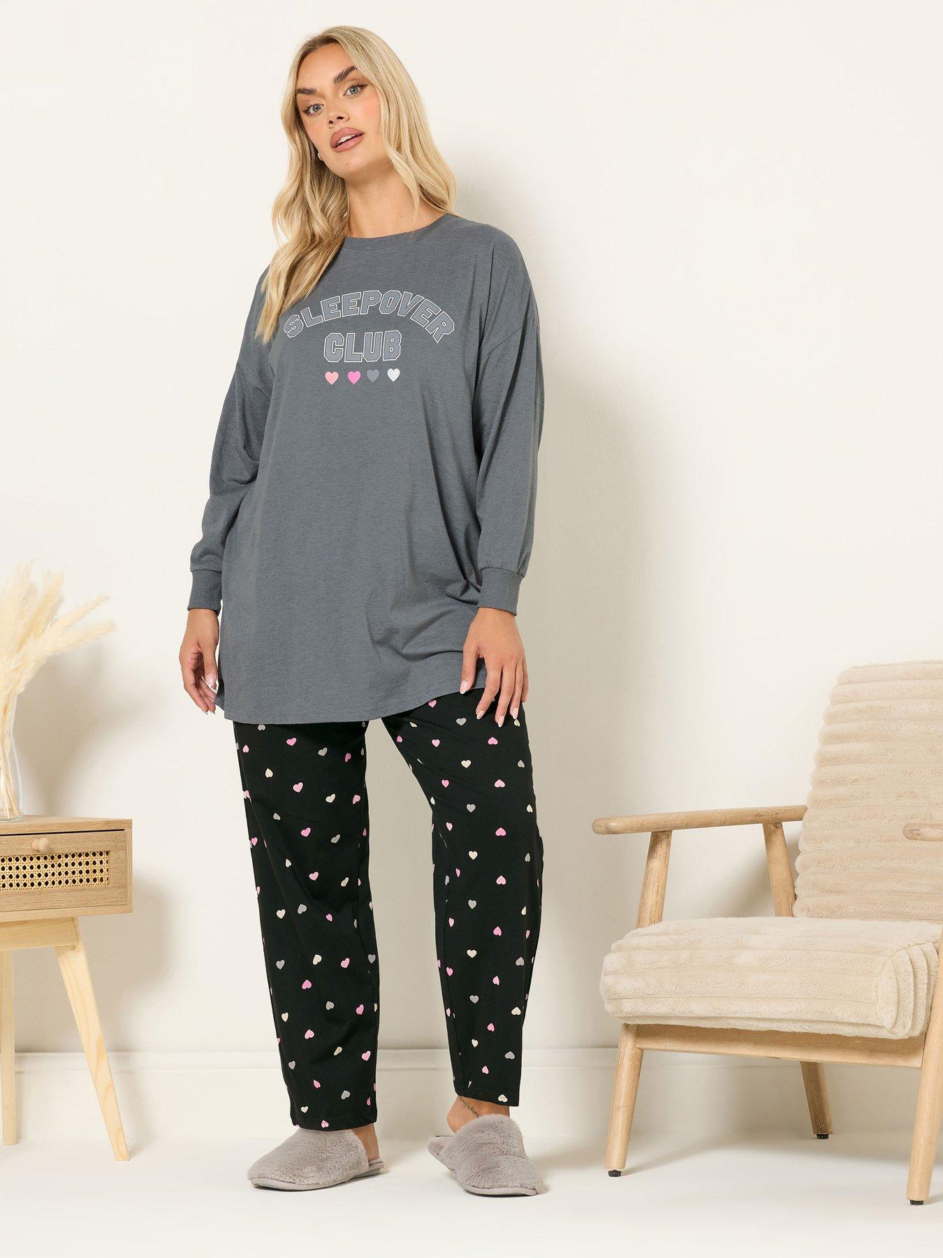 Yours Curve Sleepover Club Pyjama Set - Grey
