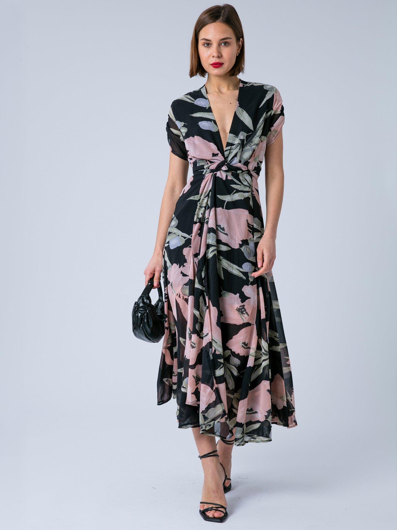 Religion Anja Wrap 2 Way Maxi Dress In Soft Floral On Black Georgette - Black