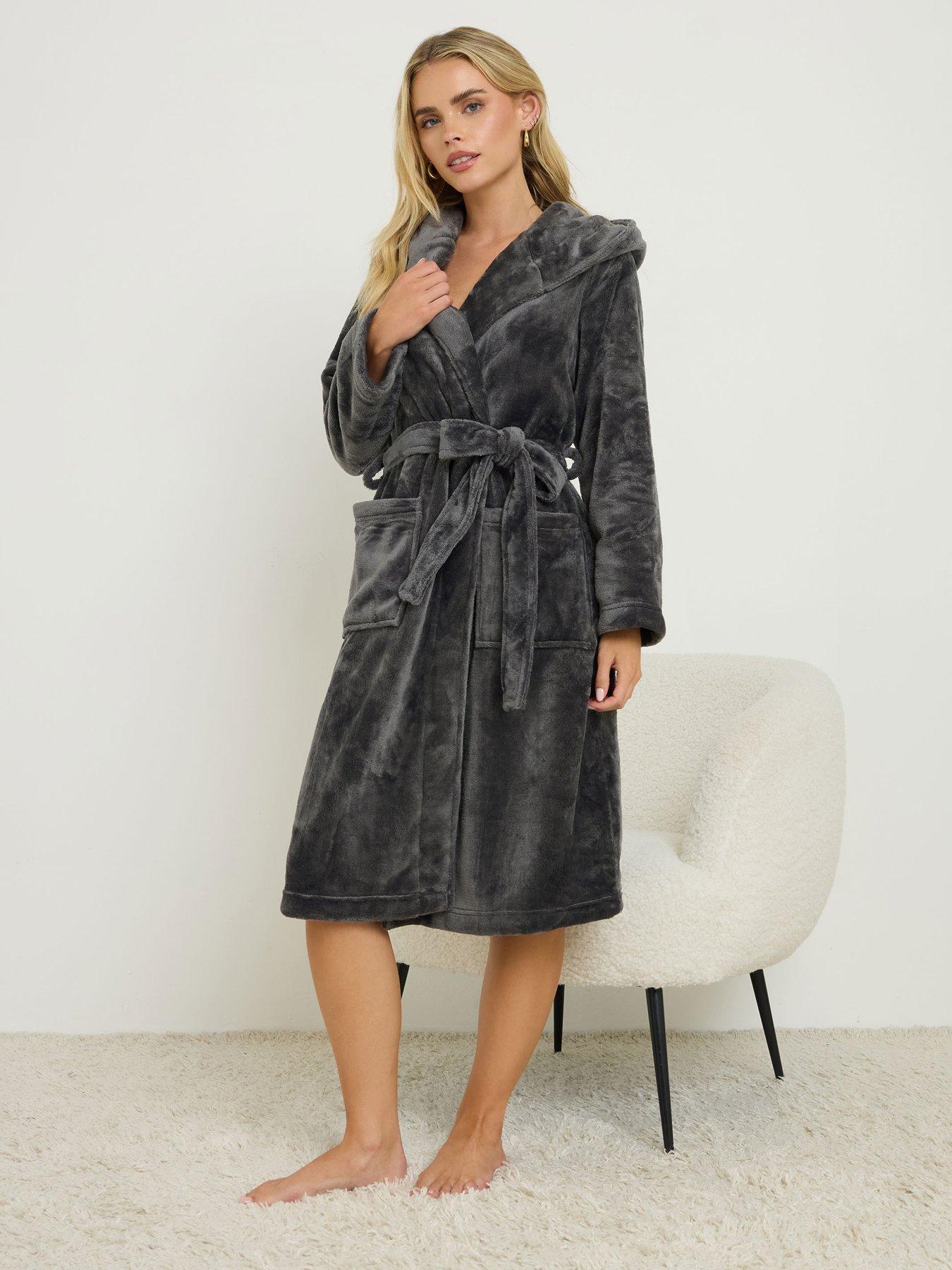 PixieGirl Petite Super Luxe Hooded Robe - Grey | Very