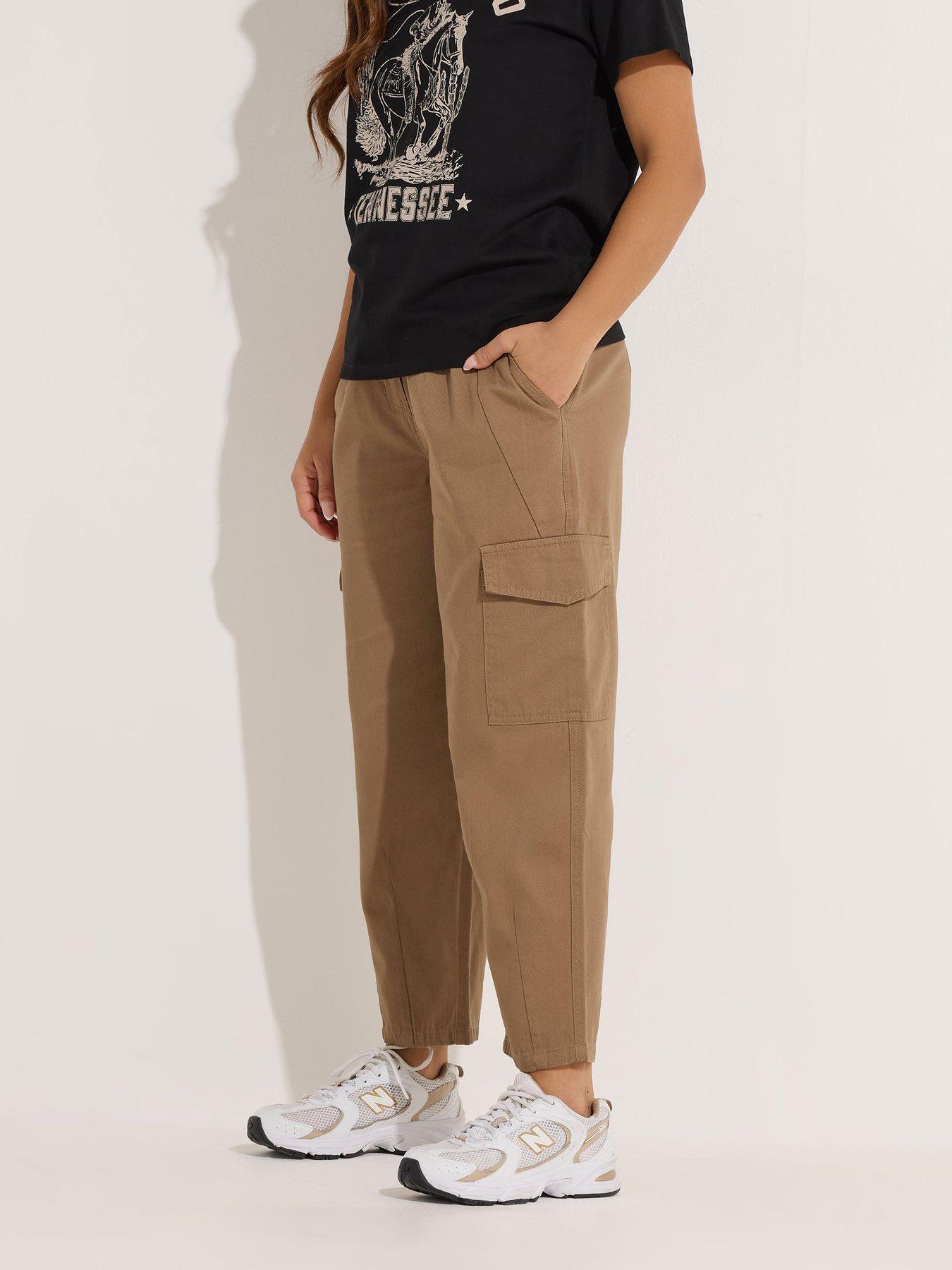 PixieGirl Petite Barrel Leg Cargo Trouser - Brown