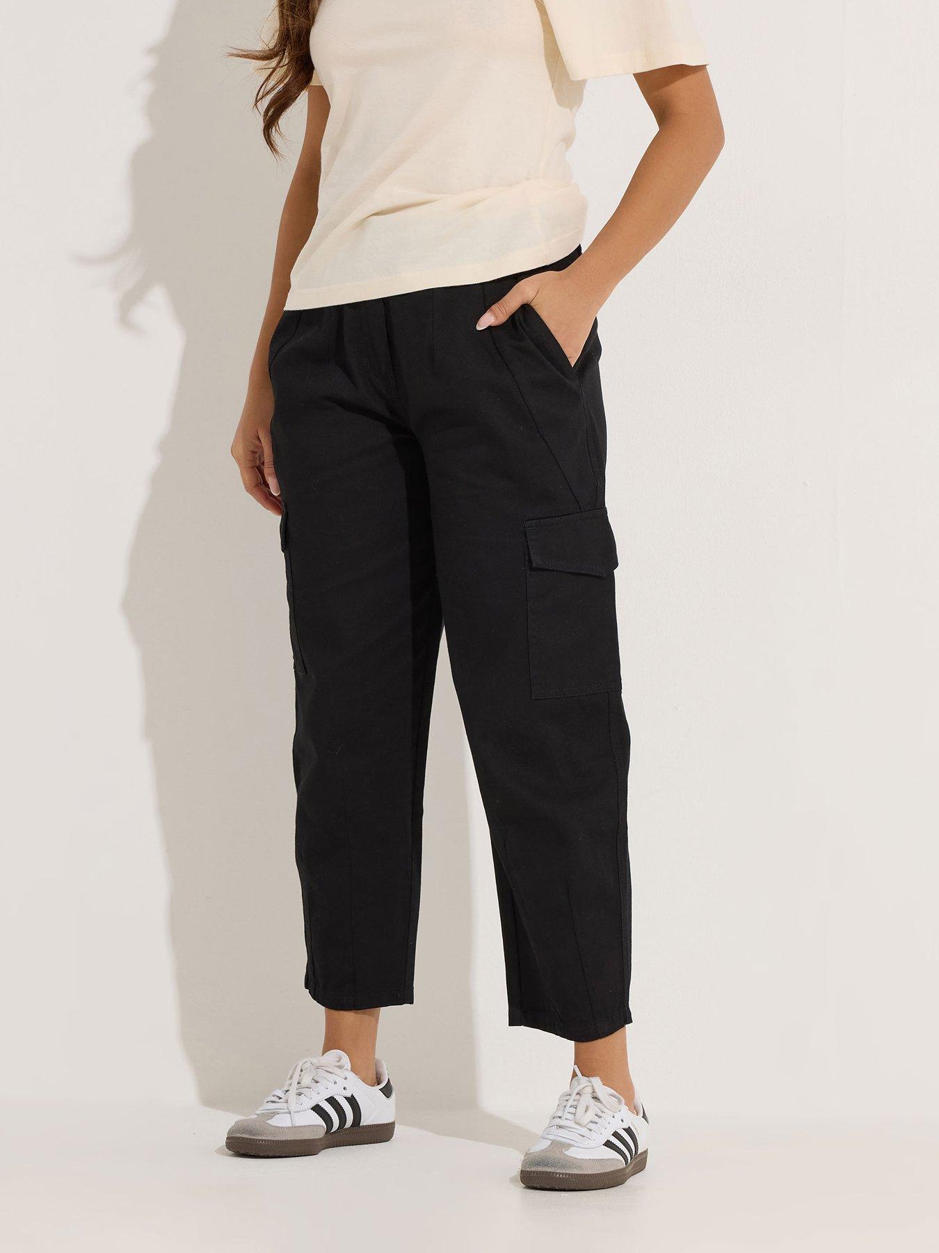 PixieGirl Petite Barrel Leg Cargo Trouser - Black