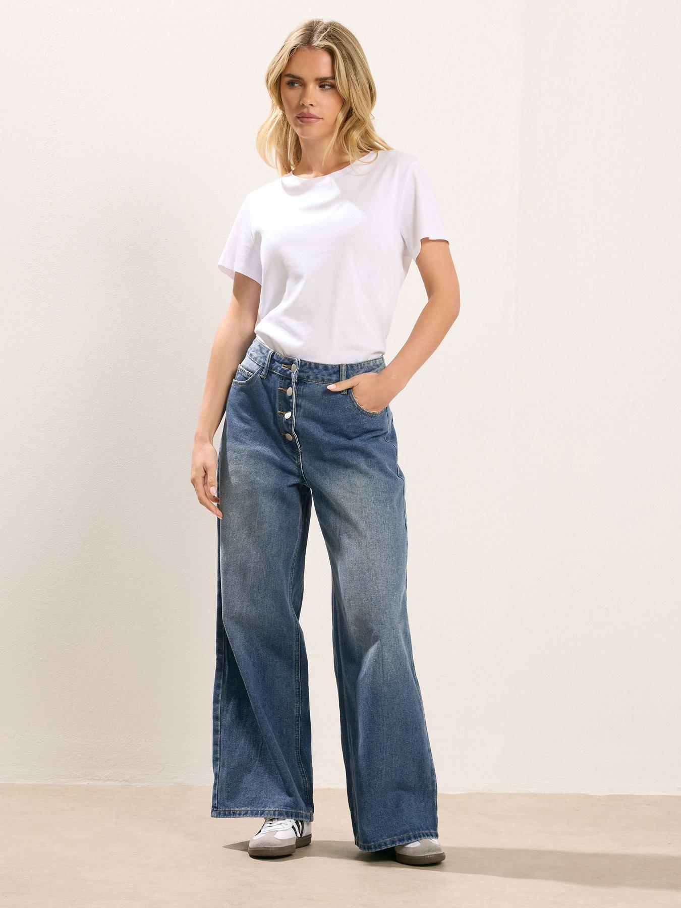 Image 3 of 4 of PixieGirl Petite Button Front Wide Leg Jean