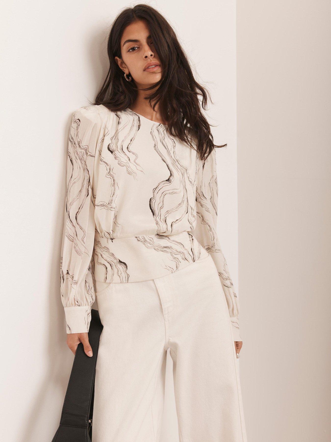 Image 1 of 6 of Mint Velvet Marble Print Blouse - Cream