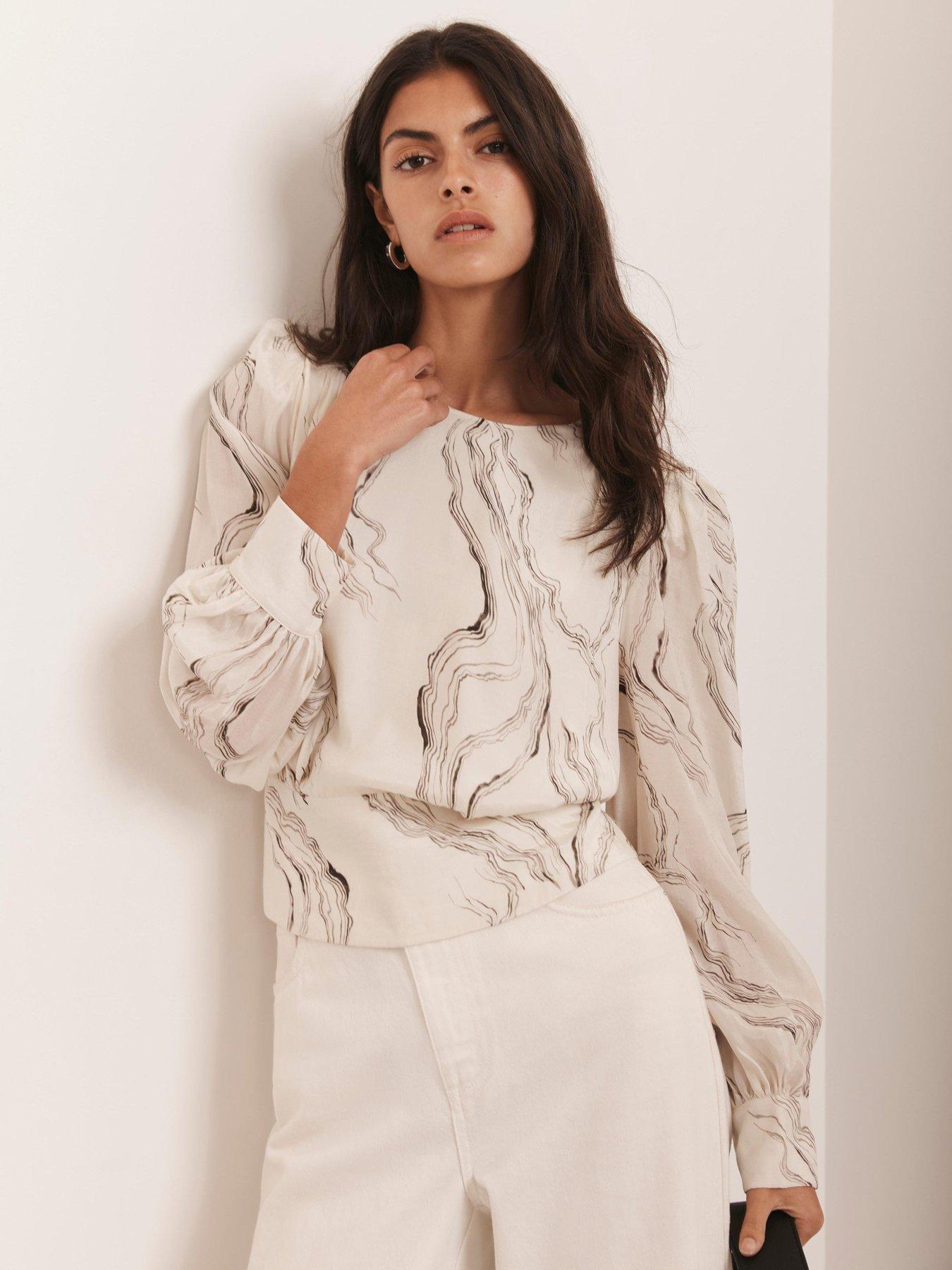 Image 2 of 6 of Mint Velvet Marble Print Blouse - Cream