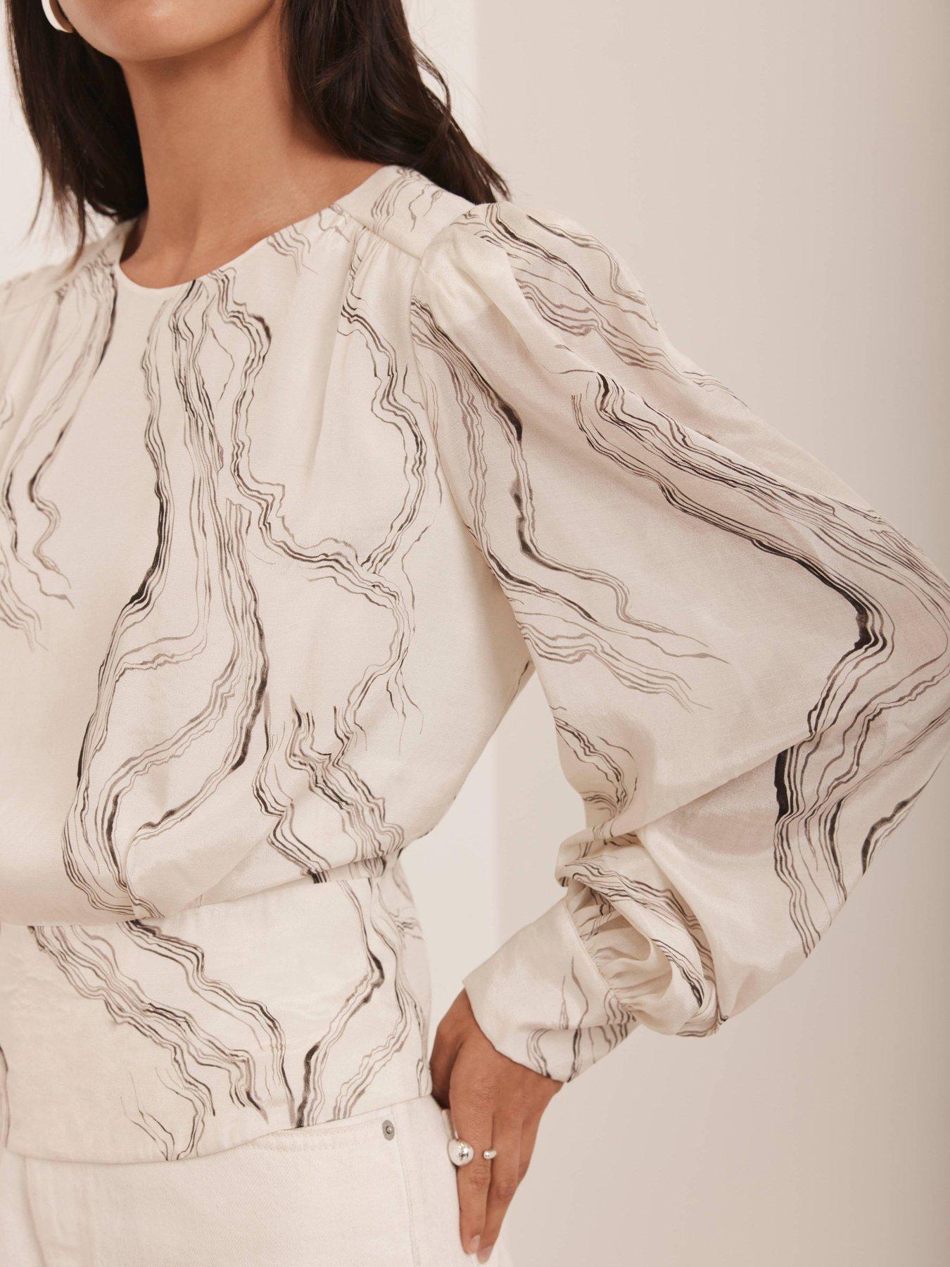 Image 3 of 6 of Mint Velvet Marble Print Blouse - Cream
