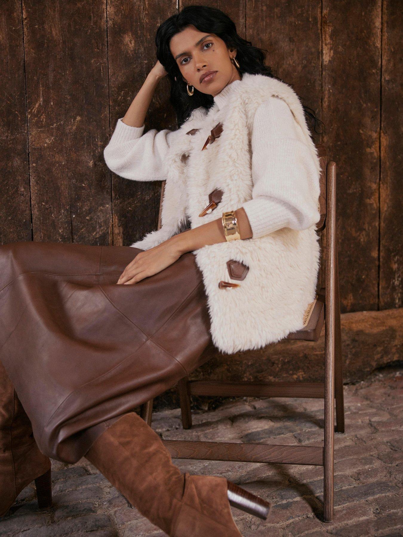 Mint Velvet Cream Faux Fur Toggle Gilet - Beige