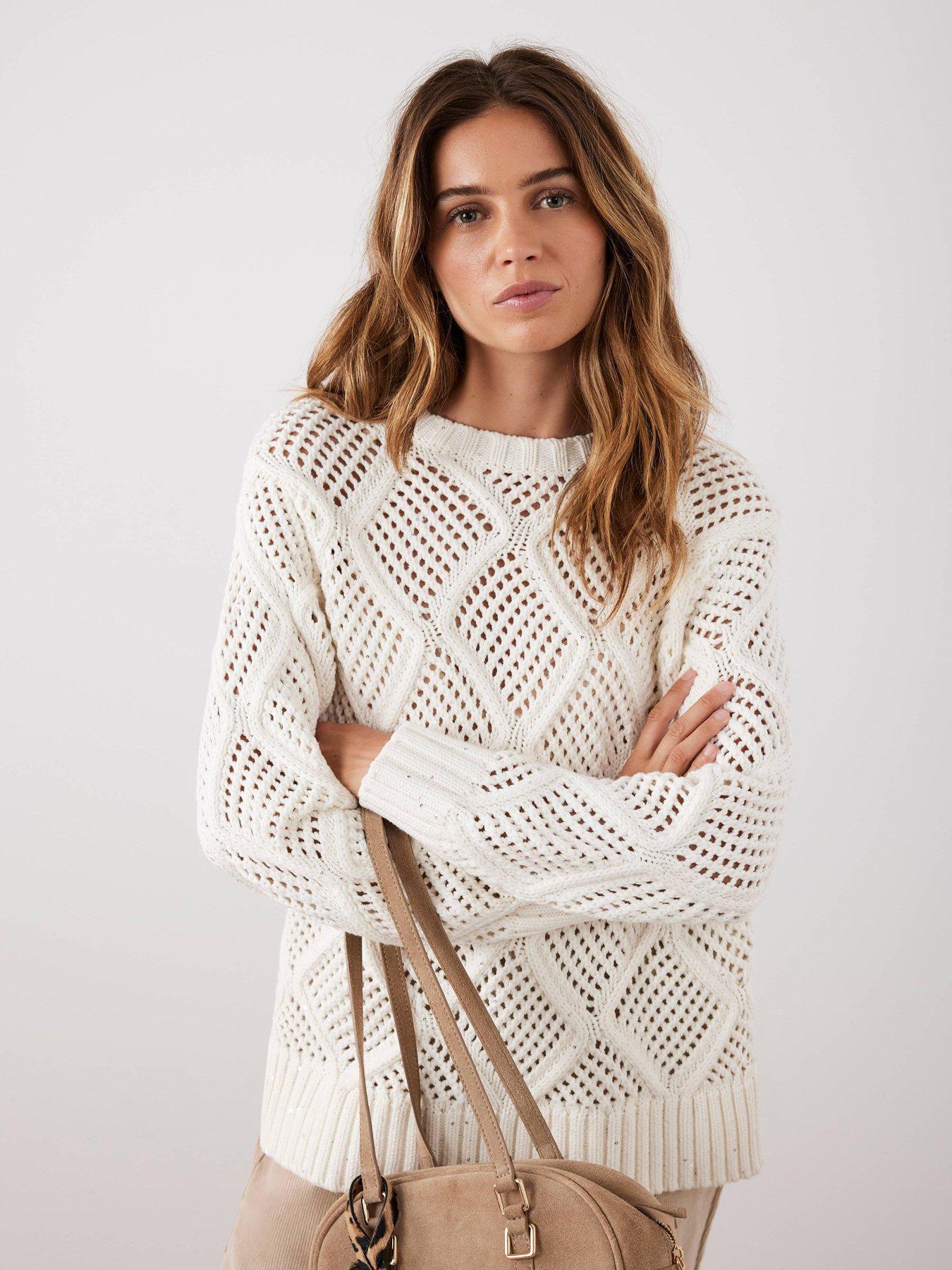 Mint Velvet Cream Sequin Stitch Jumper - White