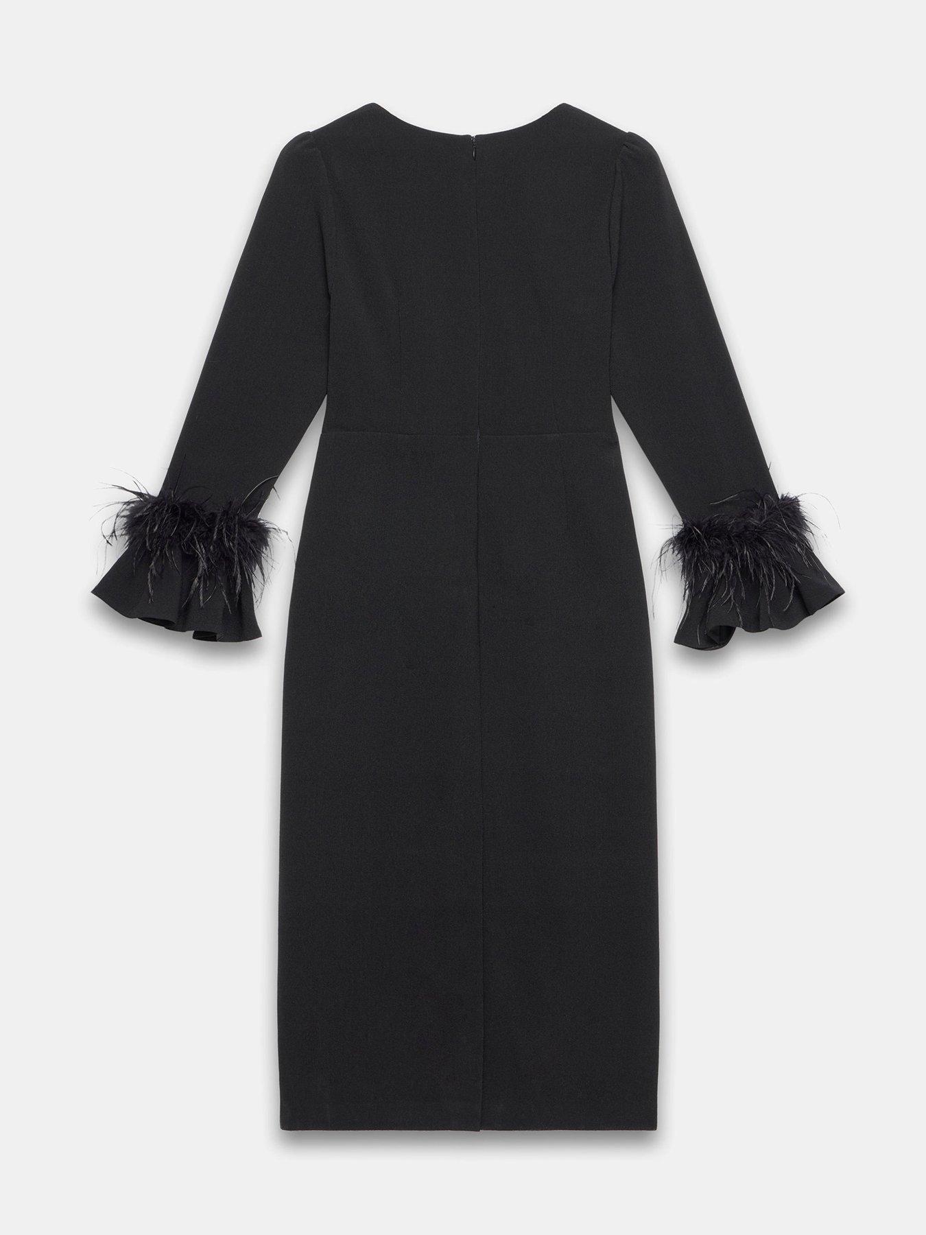 Mint Velvet Feather Cuff Midi Dress - Black | Very