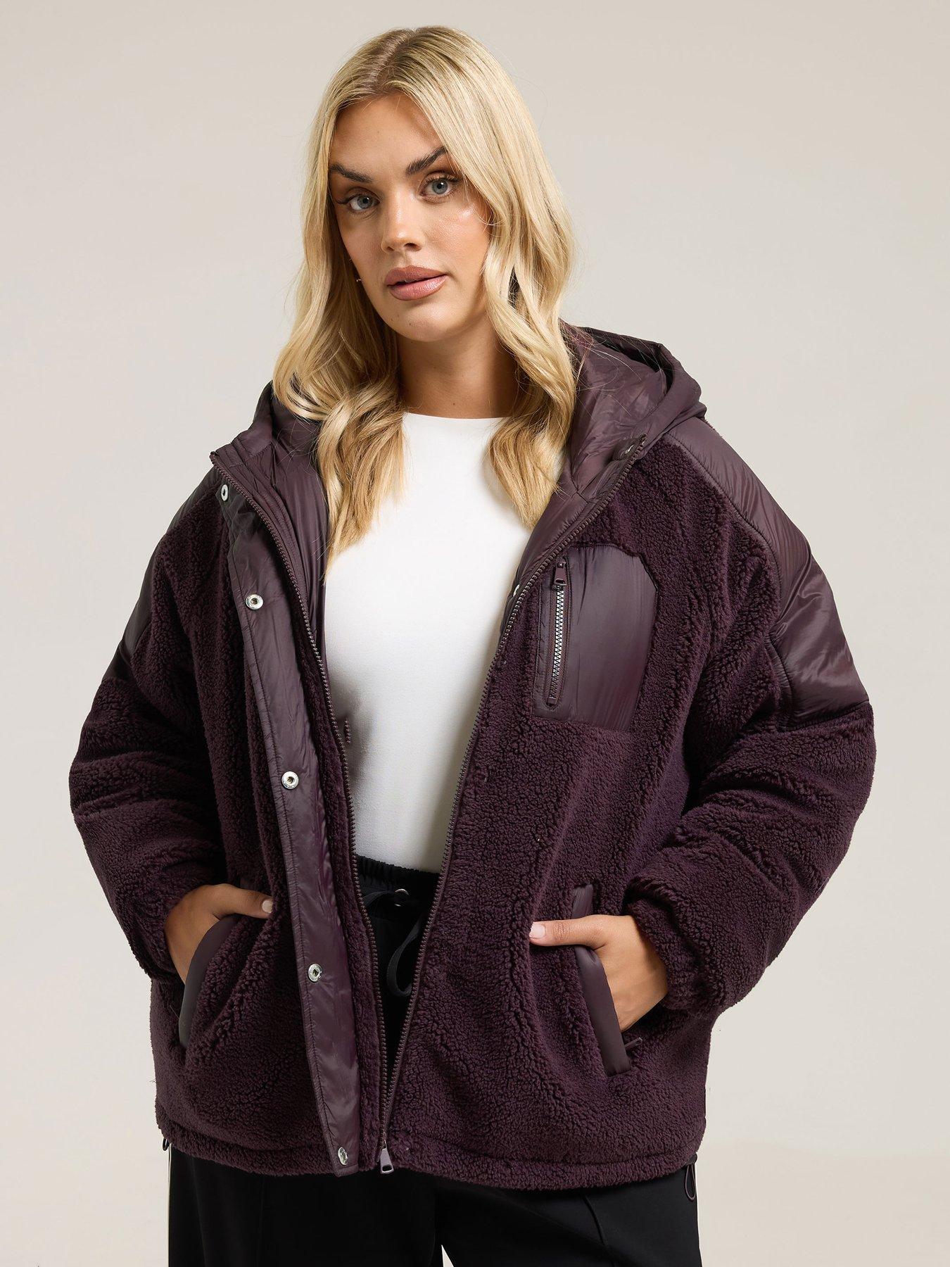 Yours Curve Mixed Borg Jacket - Purple