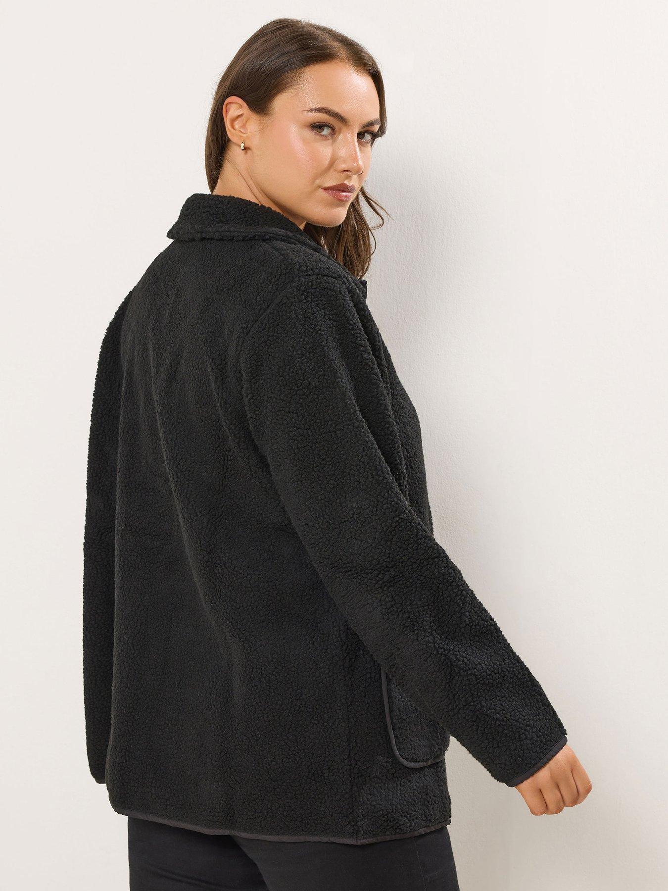 Image 2 of 4 of Yours Curve Button Front Teddy Fleece - Black
