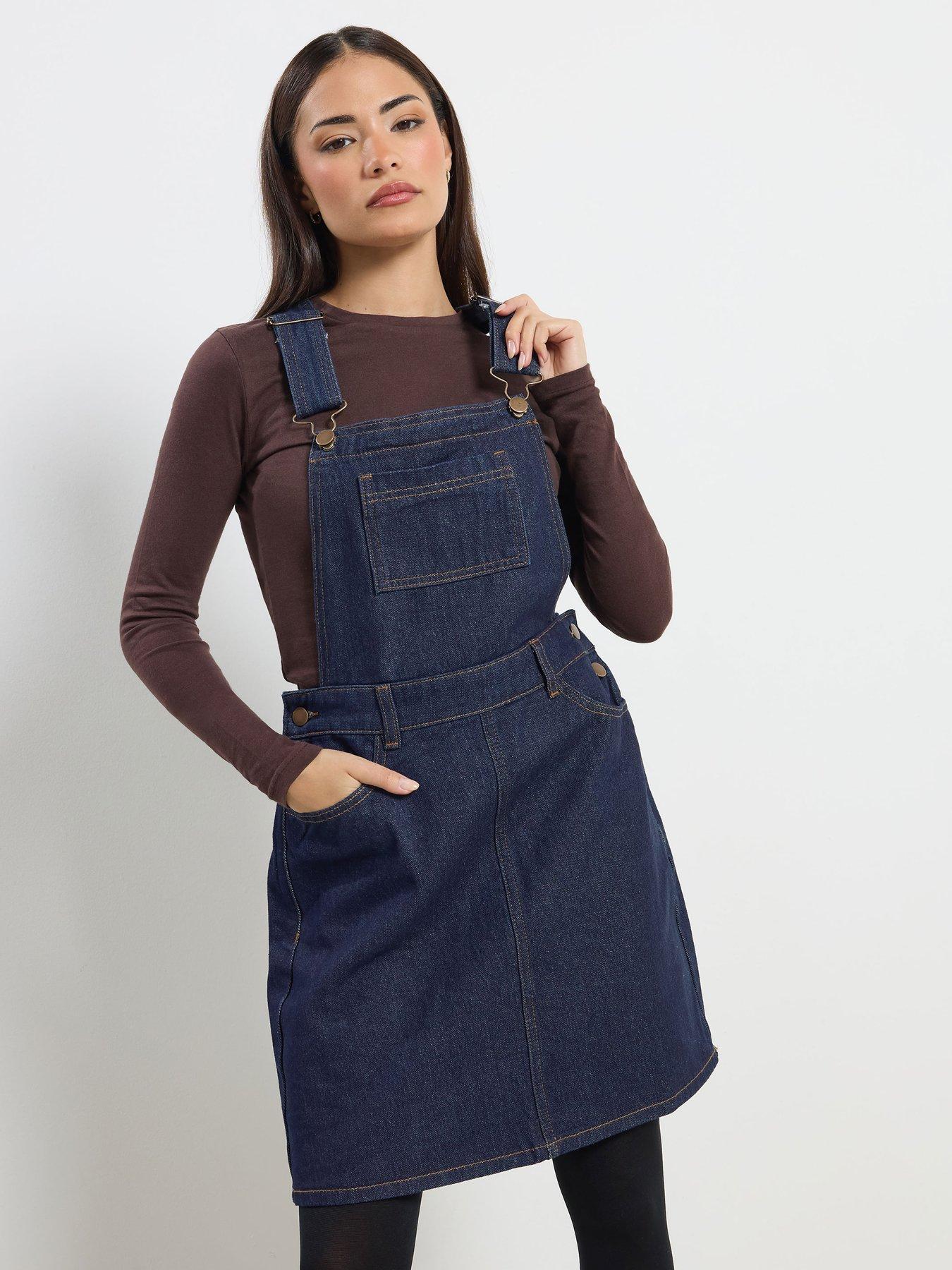 PixieGirl Petite Denim Dungaree Mini Dress