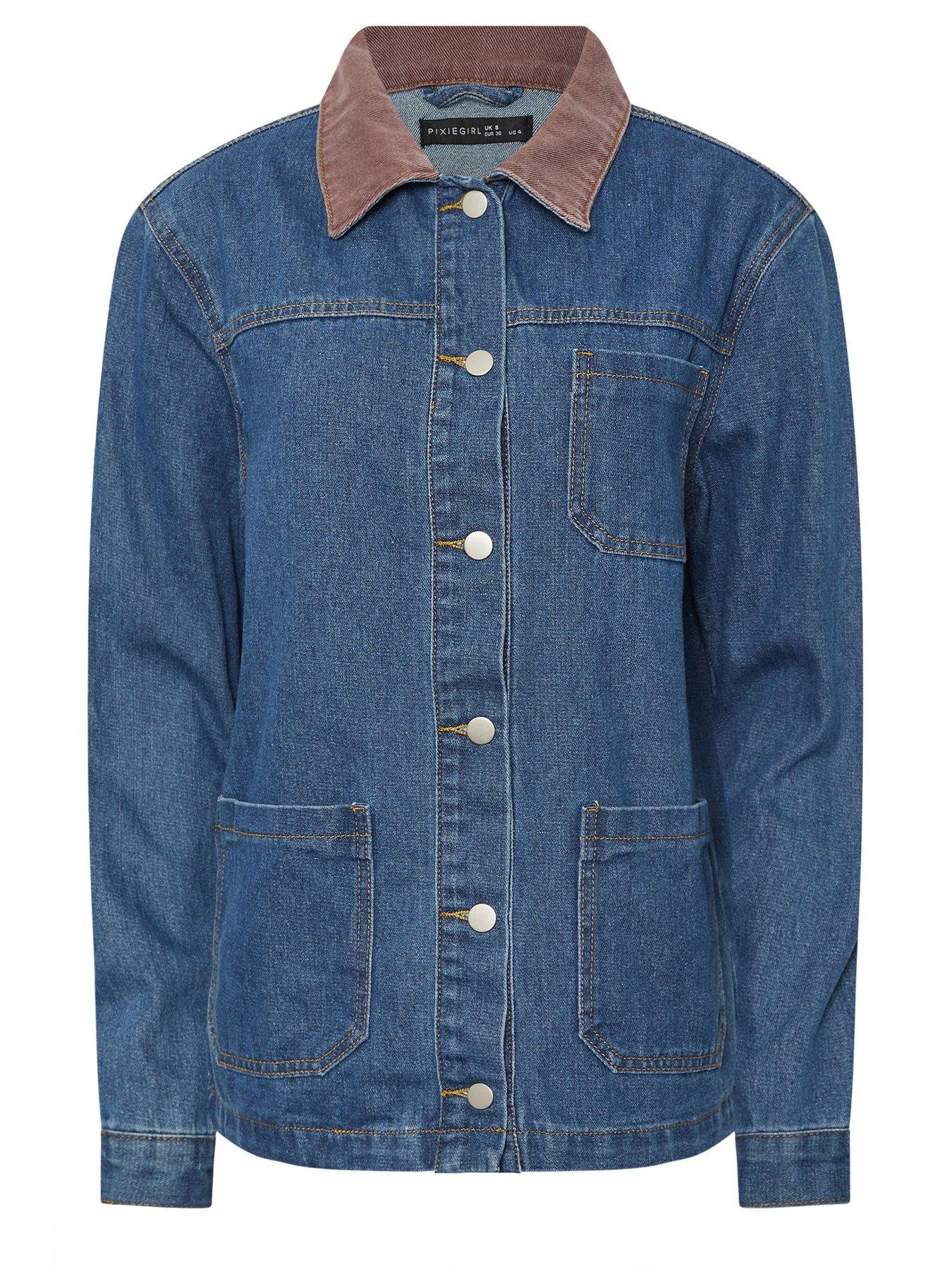 Image 5 of 5 of PixieGirl Petite Contrast Collar Shacket
