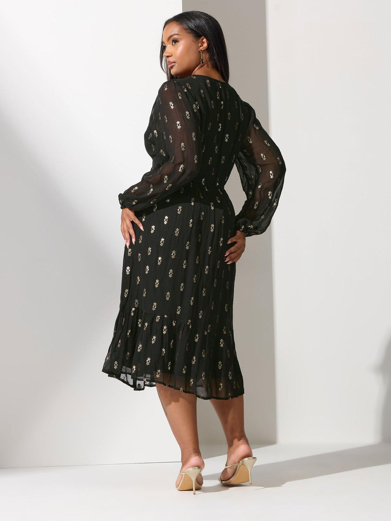 Image 2 of 4 of Yours Curve Sequin Boho Smock Dress - Black