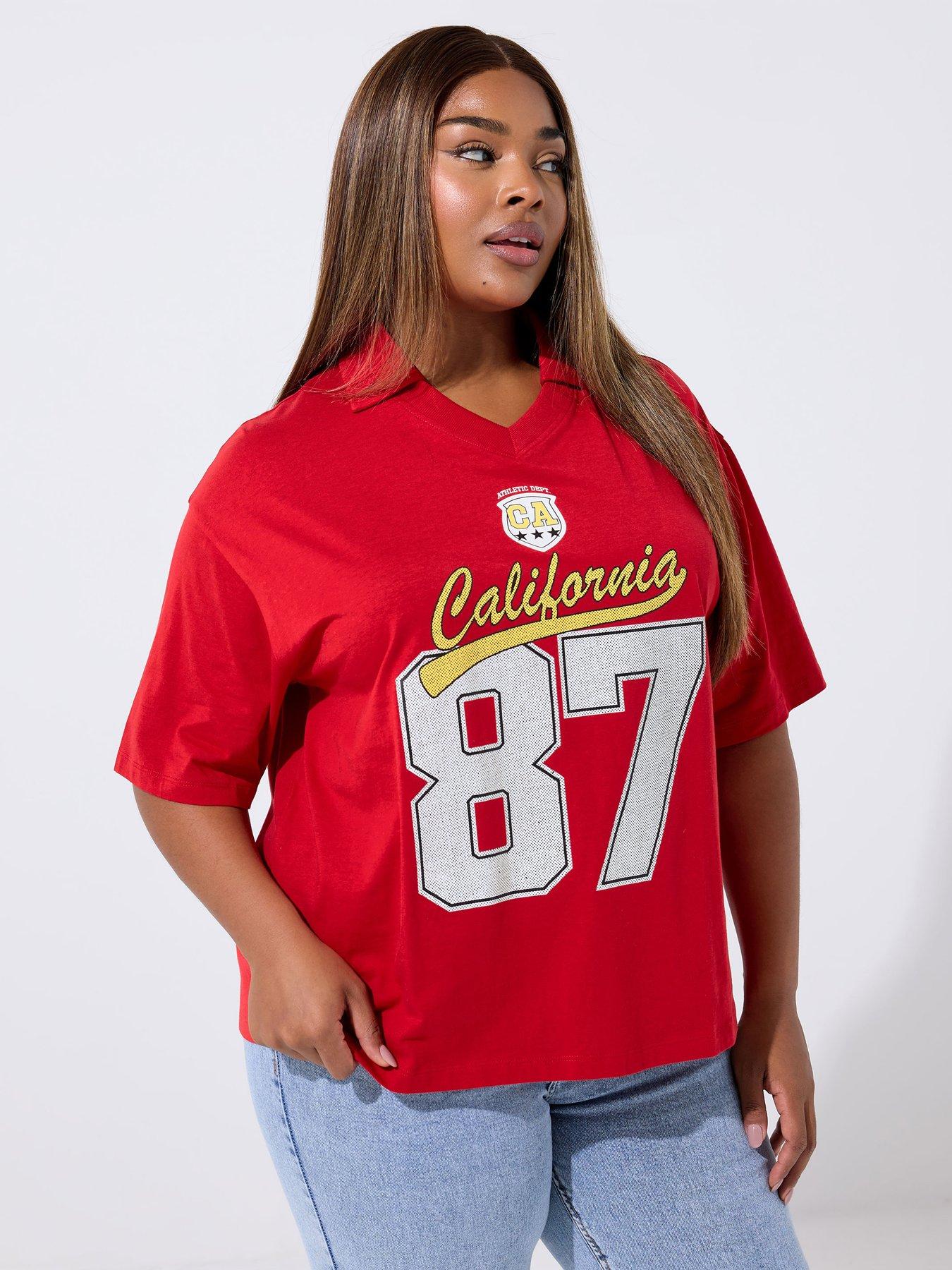 Yours Curve Rugby Collar Varsity T-Shirt - Red