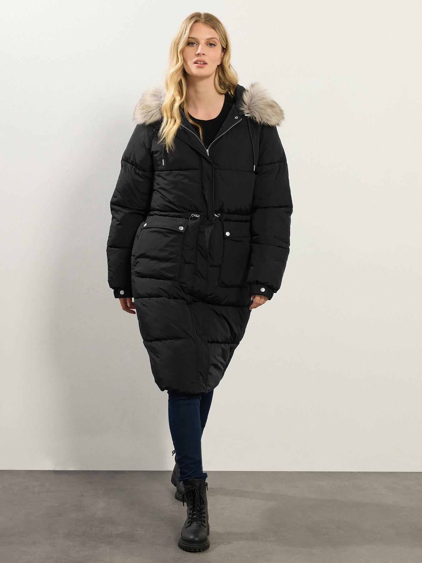 Image 3 of 4 of Long Tall Sally Padded Midi Coat - Black